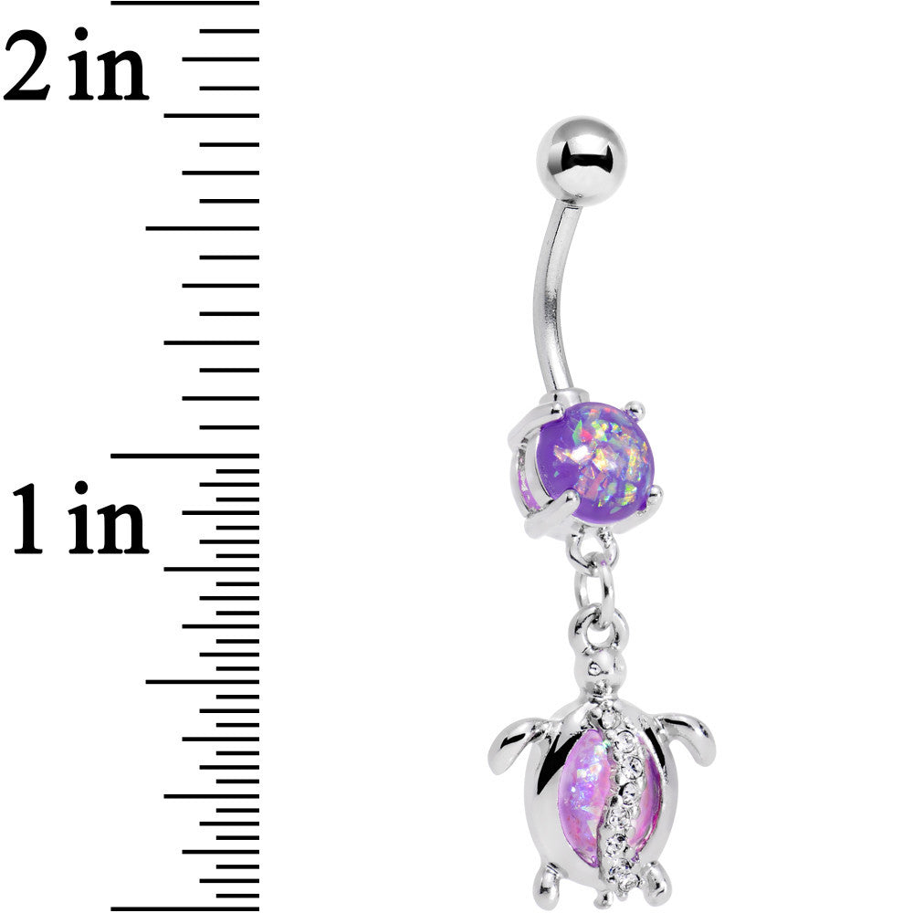 Purple Pink Faux Opal Beach Turtle Dangle Belly Ring