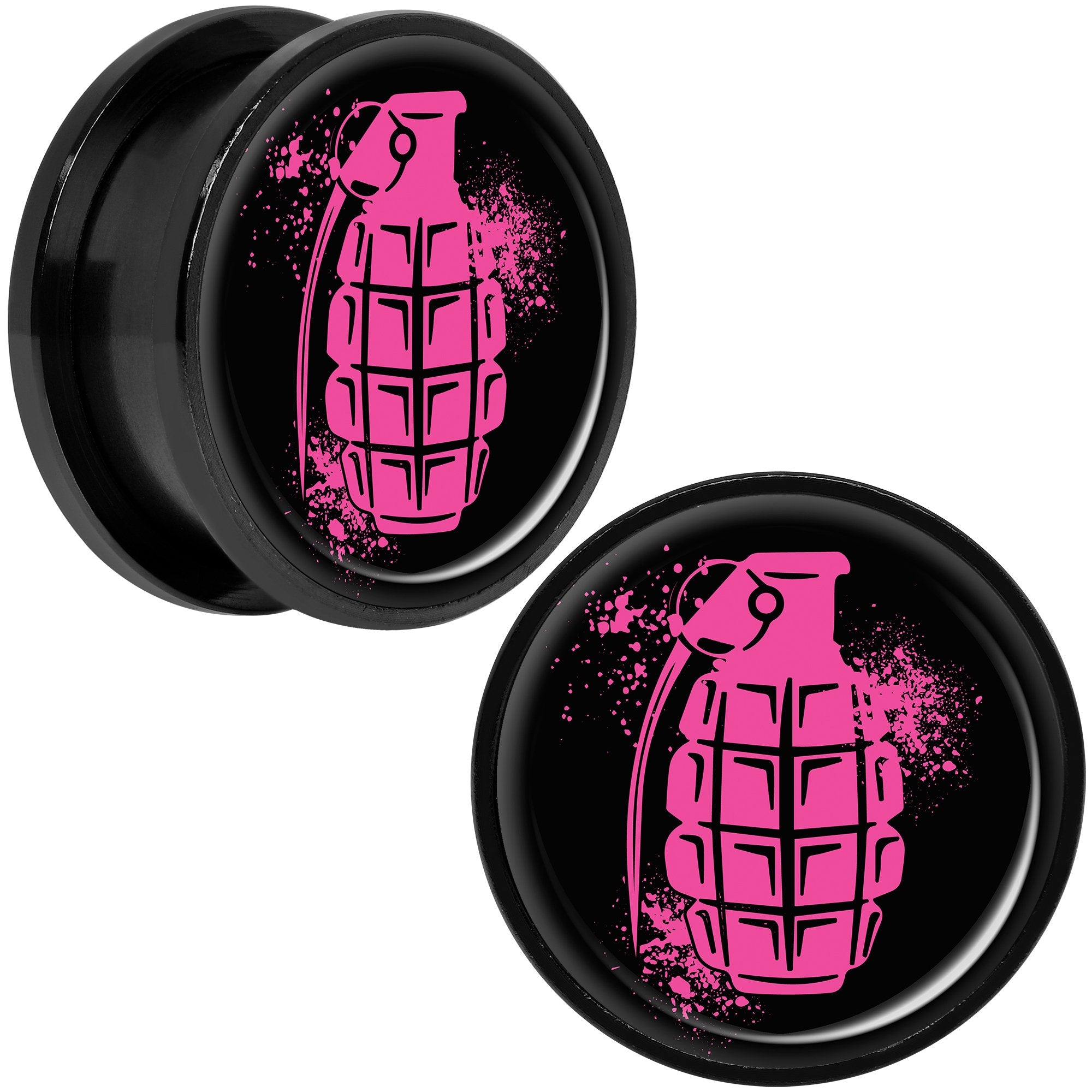 Pink Grenade Black Anodized Screw Fit Plug Set 20mm