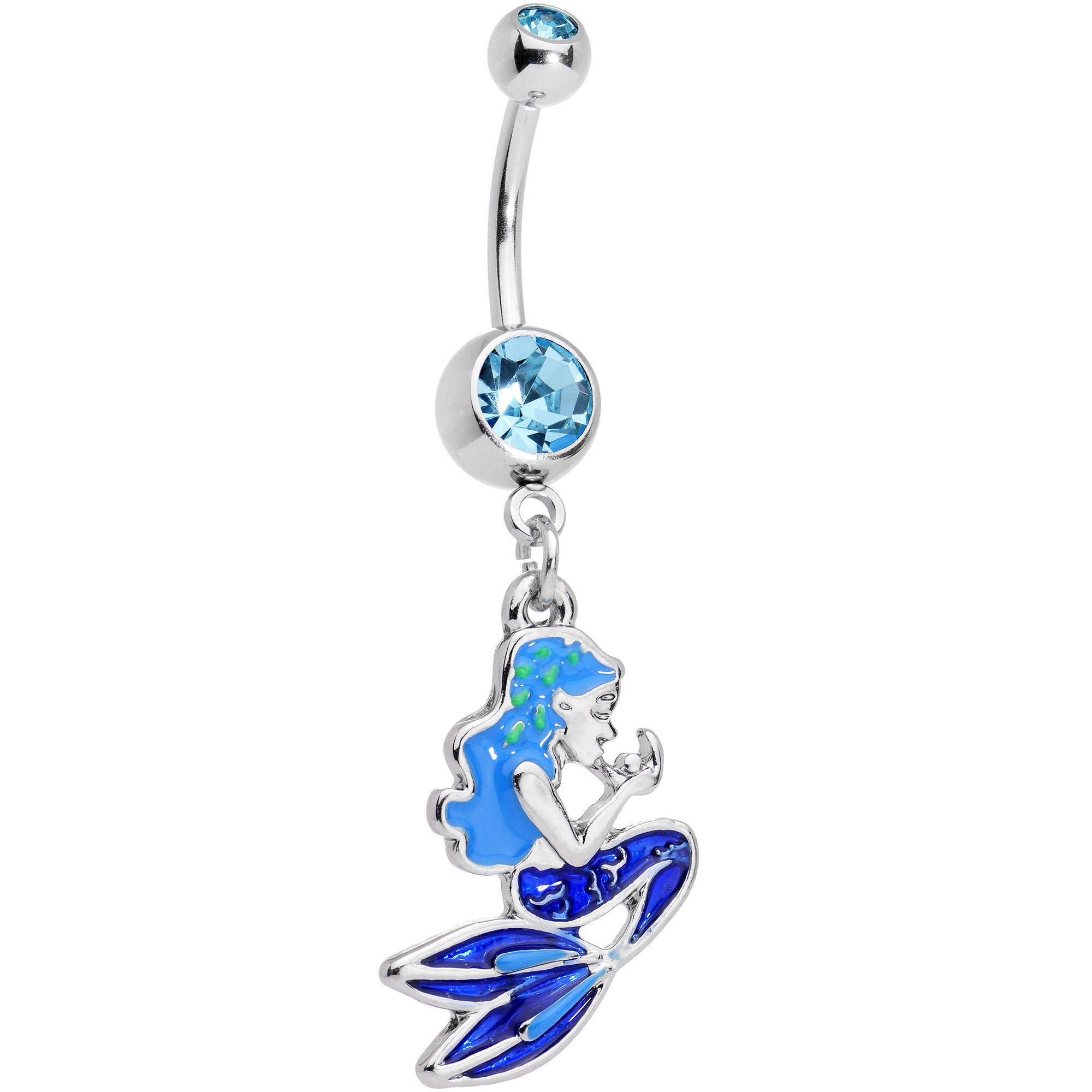 Aqua Gem Brilliant Blue Mermaid Dangle Belly Ring