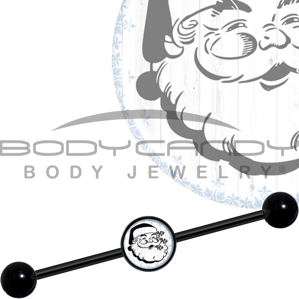 14 Gauge Christmas Retro Santa Ho Ho Ho Black Industrial Barbell 37mm