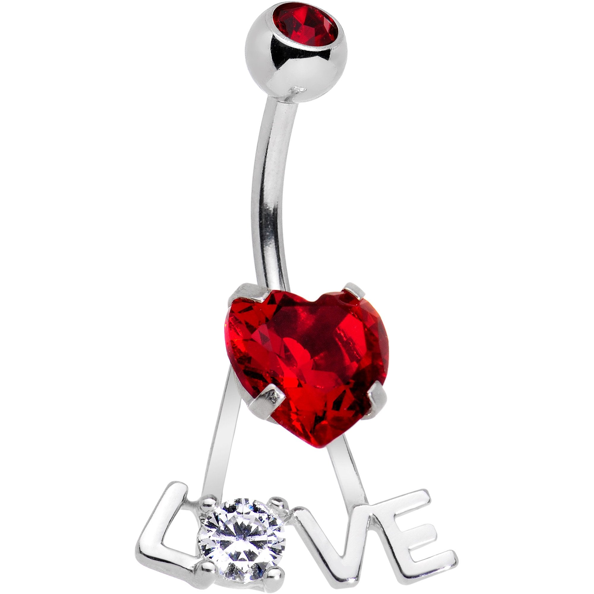 Clear Red CZ Gem Love is in the Air Dangle Belly Ring