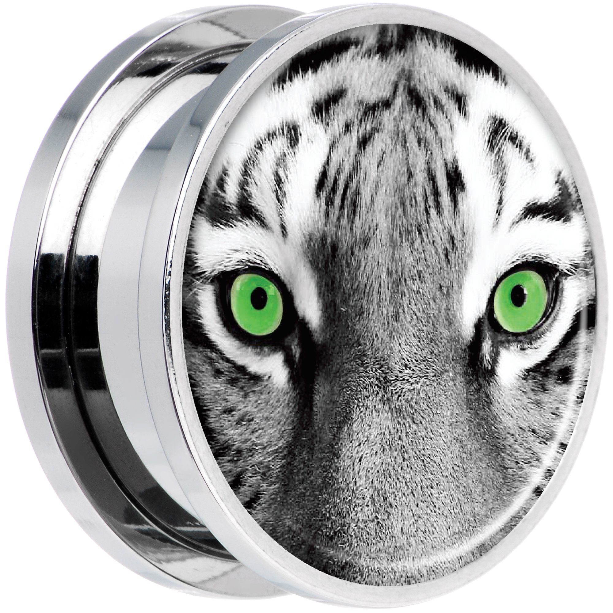 Black White Tiger Eyes Steel Screw Fit Plug Set 20mm