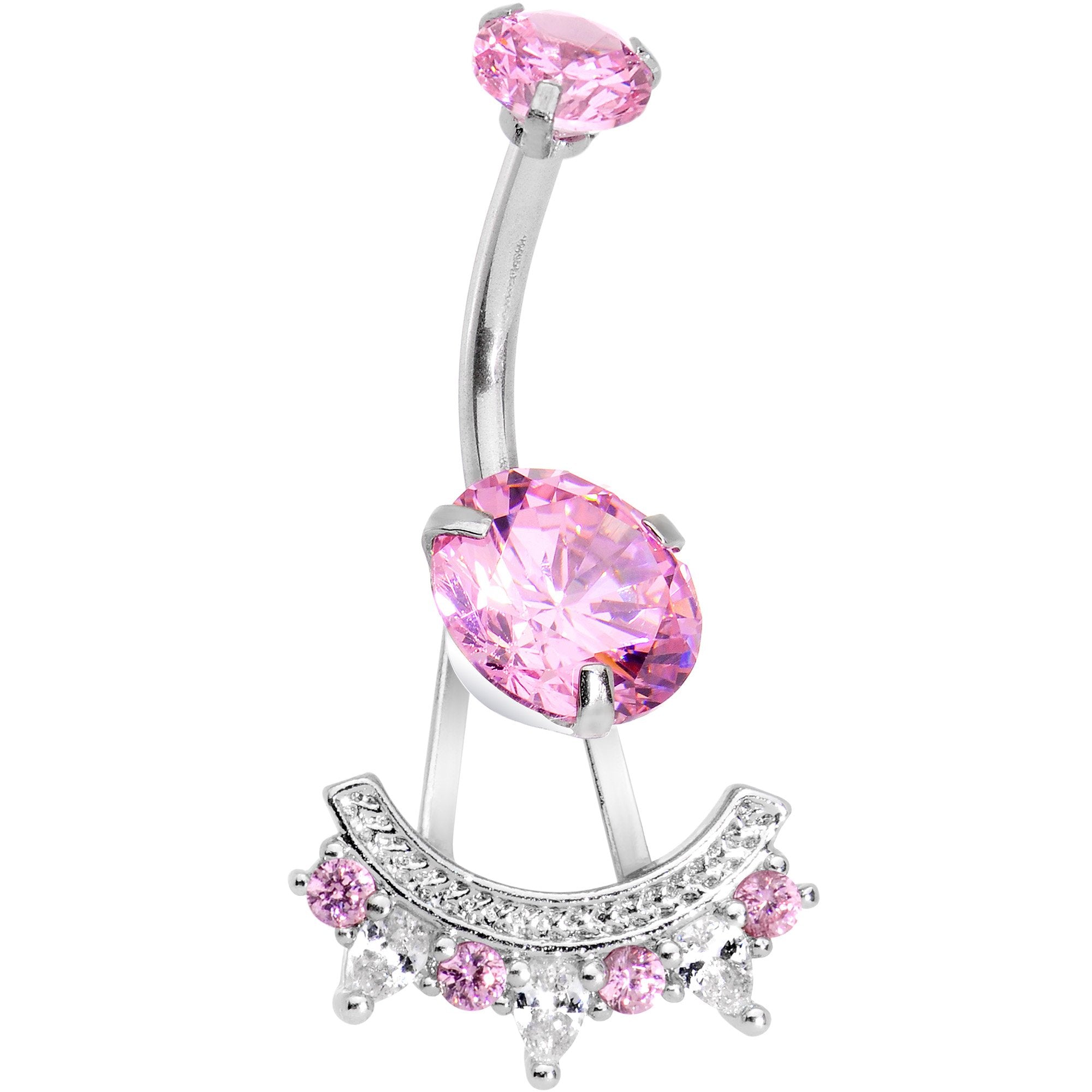 Pink CZ Gem Icy Bling Dangle Belly Ring