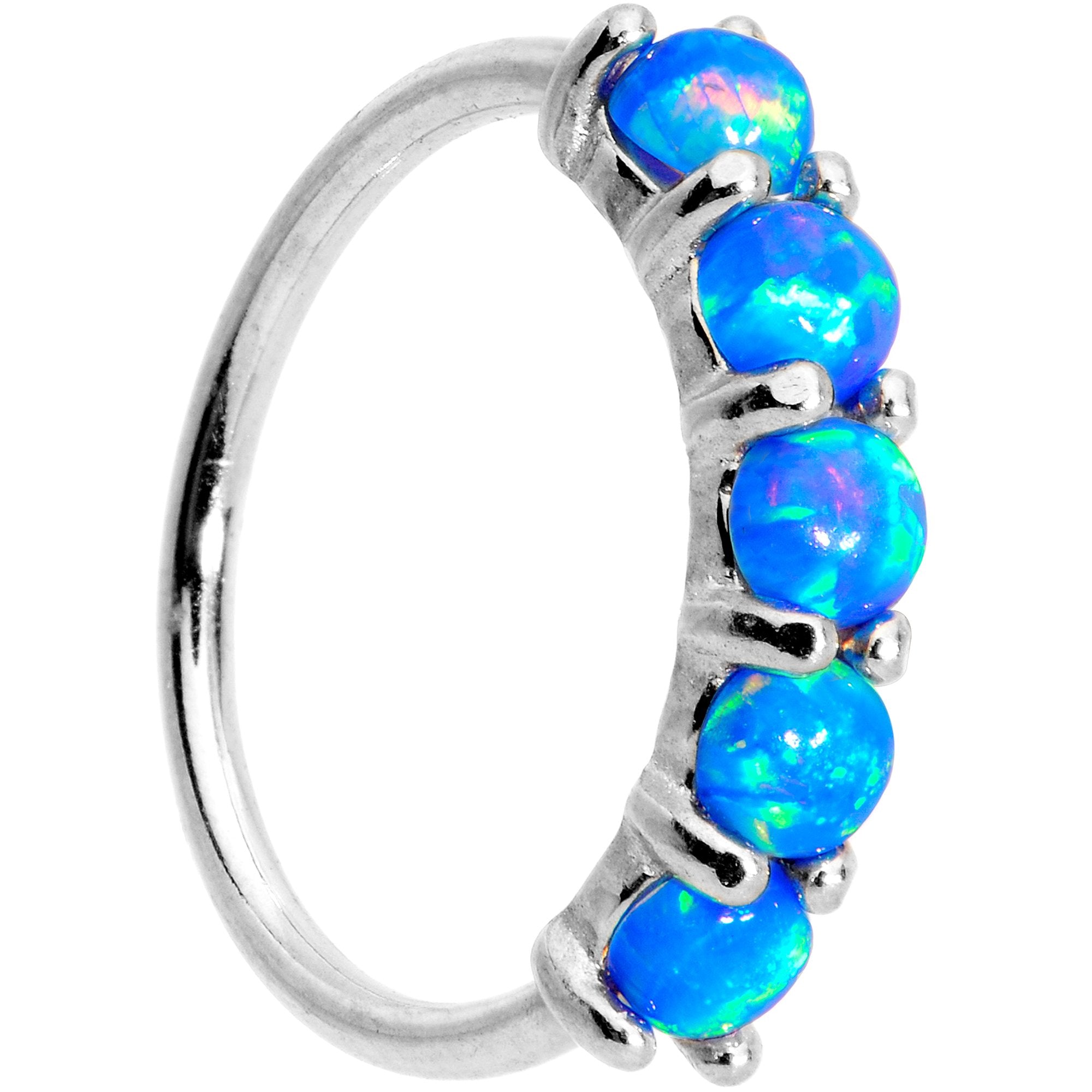 20 Gauge Blue Synthetic Opal 14kt White Gold Seamless Circular Ring