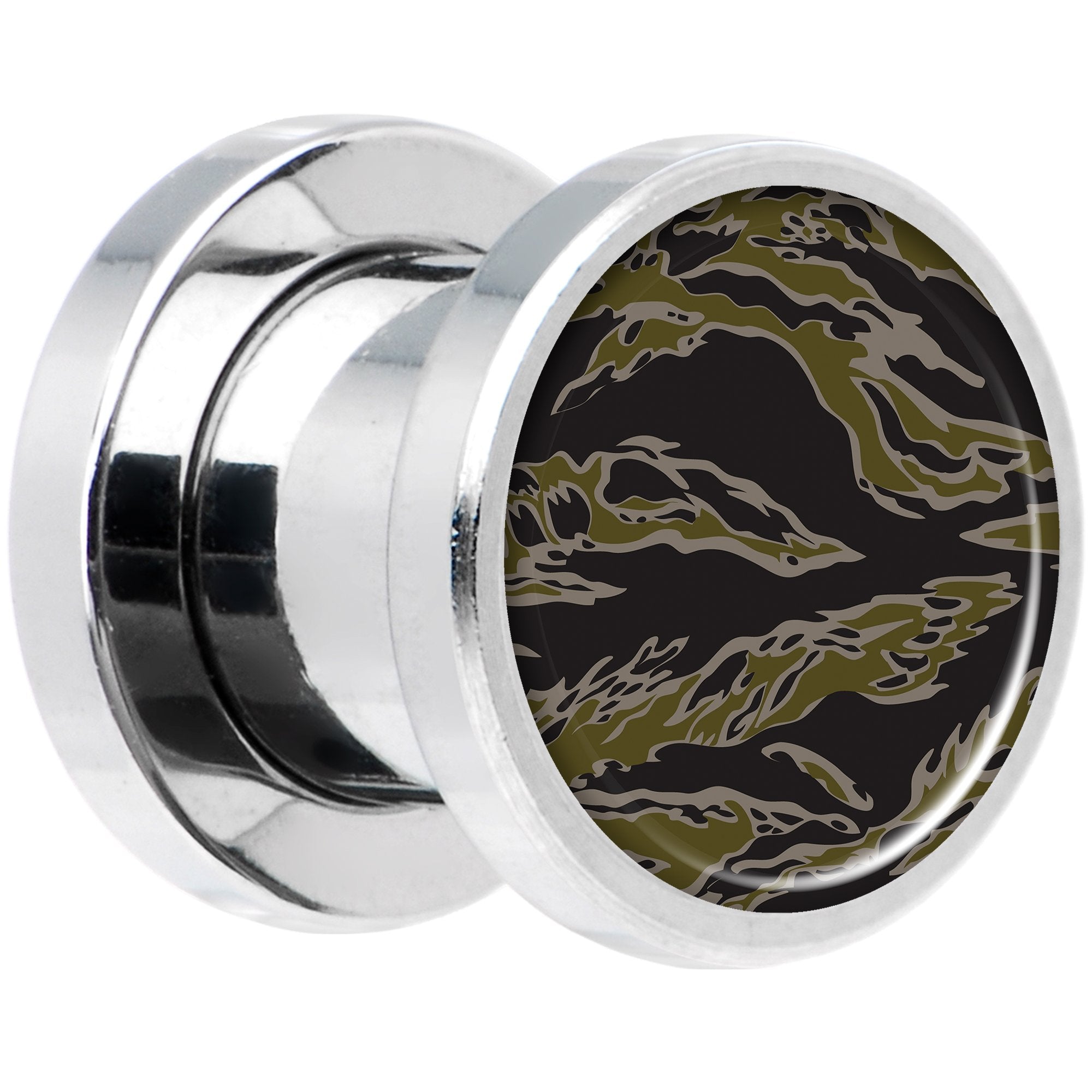 Tiger Camo Print Steel Screw Fit Plug Set 0 Gauge