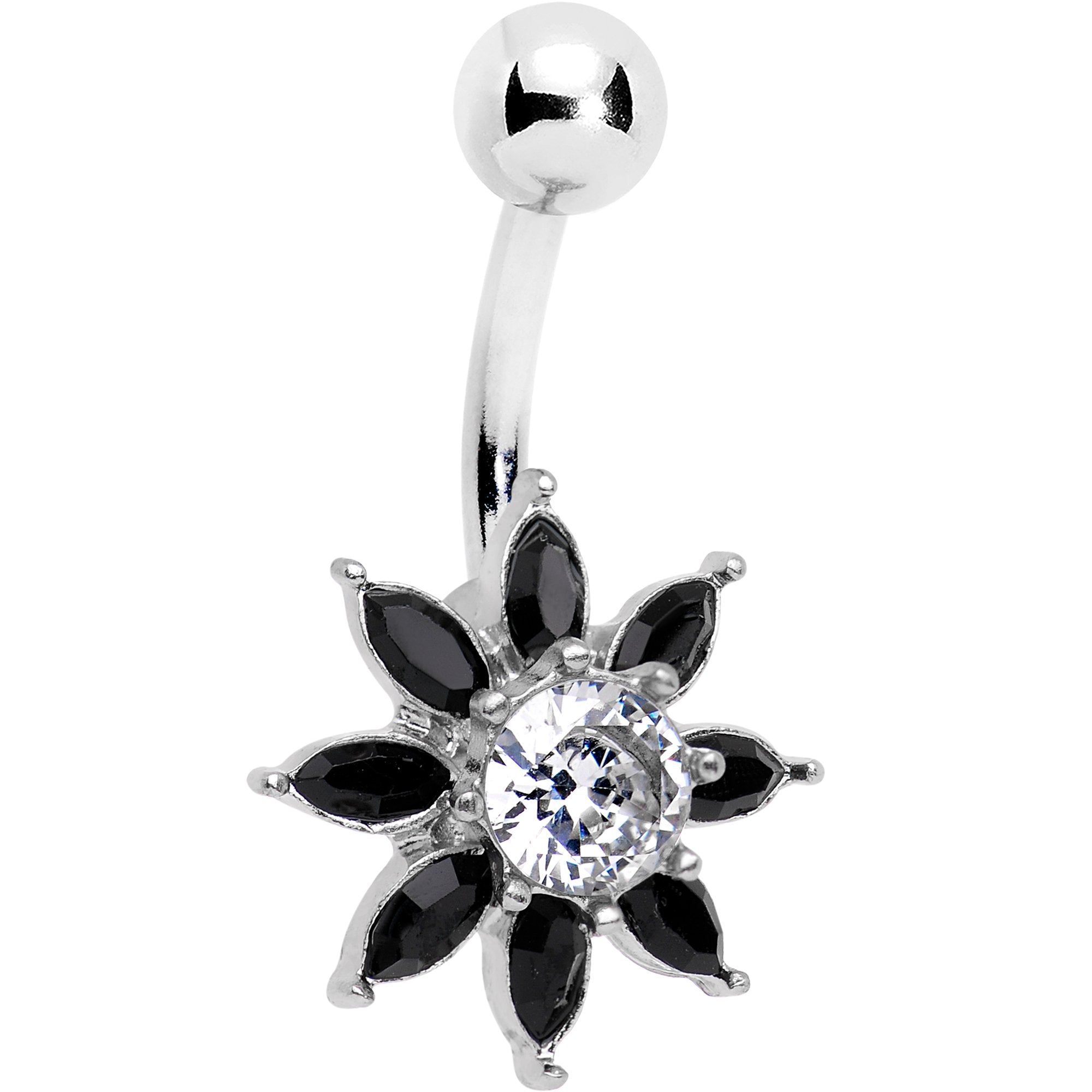 Clear Black Gem Flourishing Flower Belly Ring