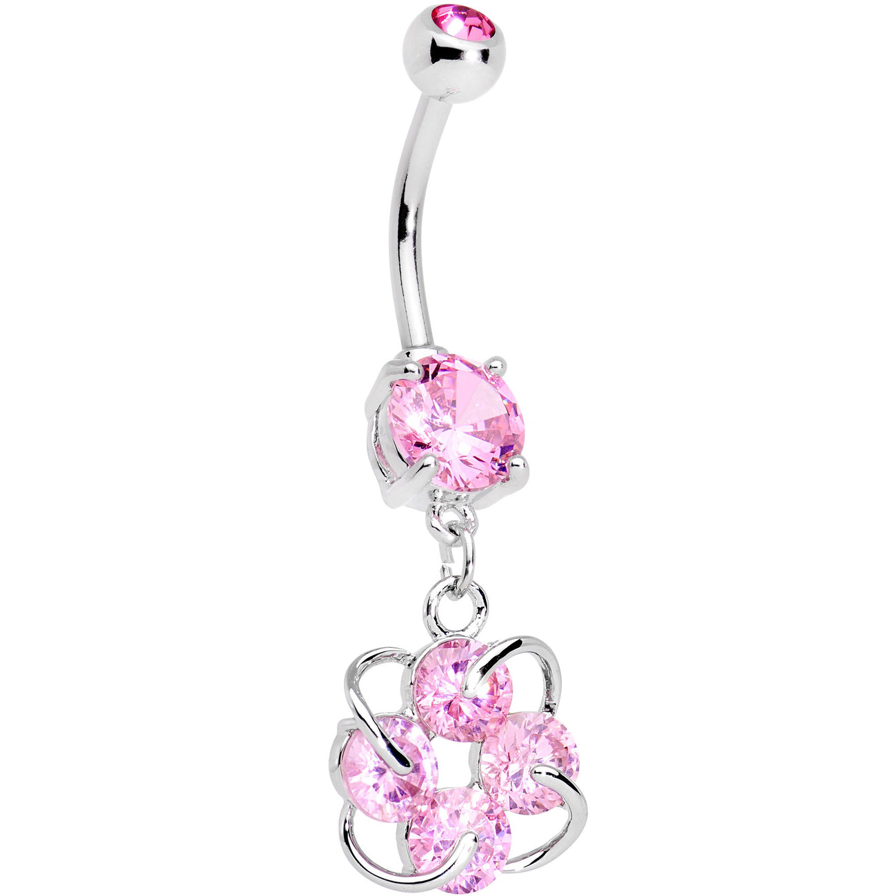 Pink Gem Noble Knot Dangle Belly Ring