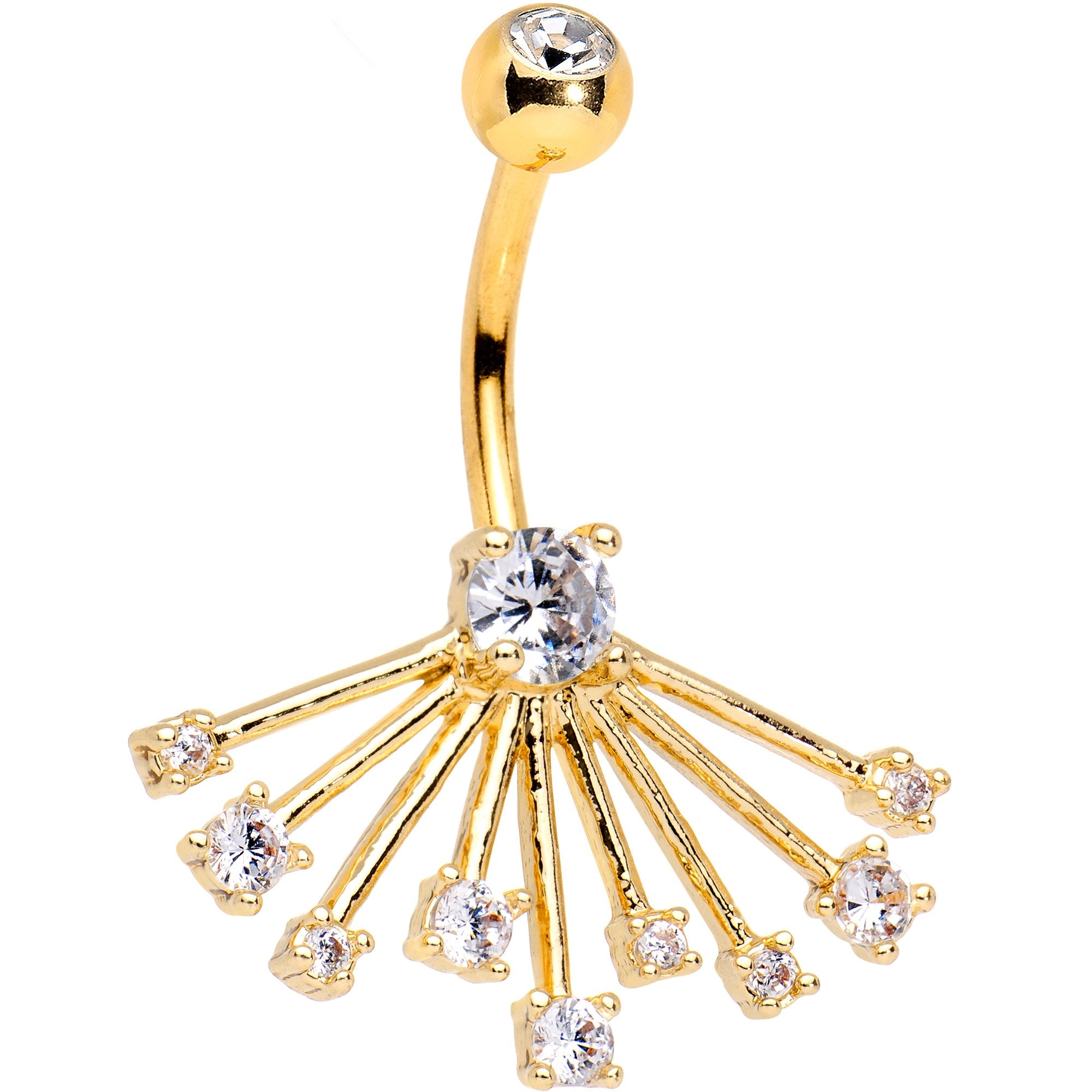 Clear Gem Gold PVD Rays of Light Belly Ring