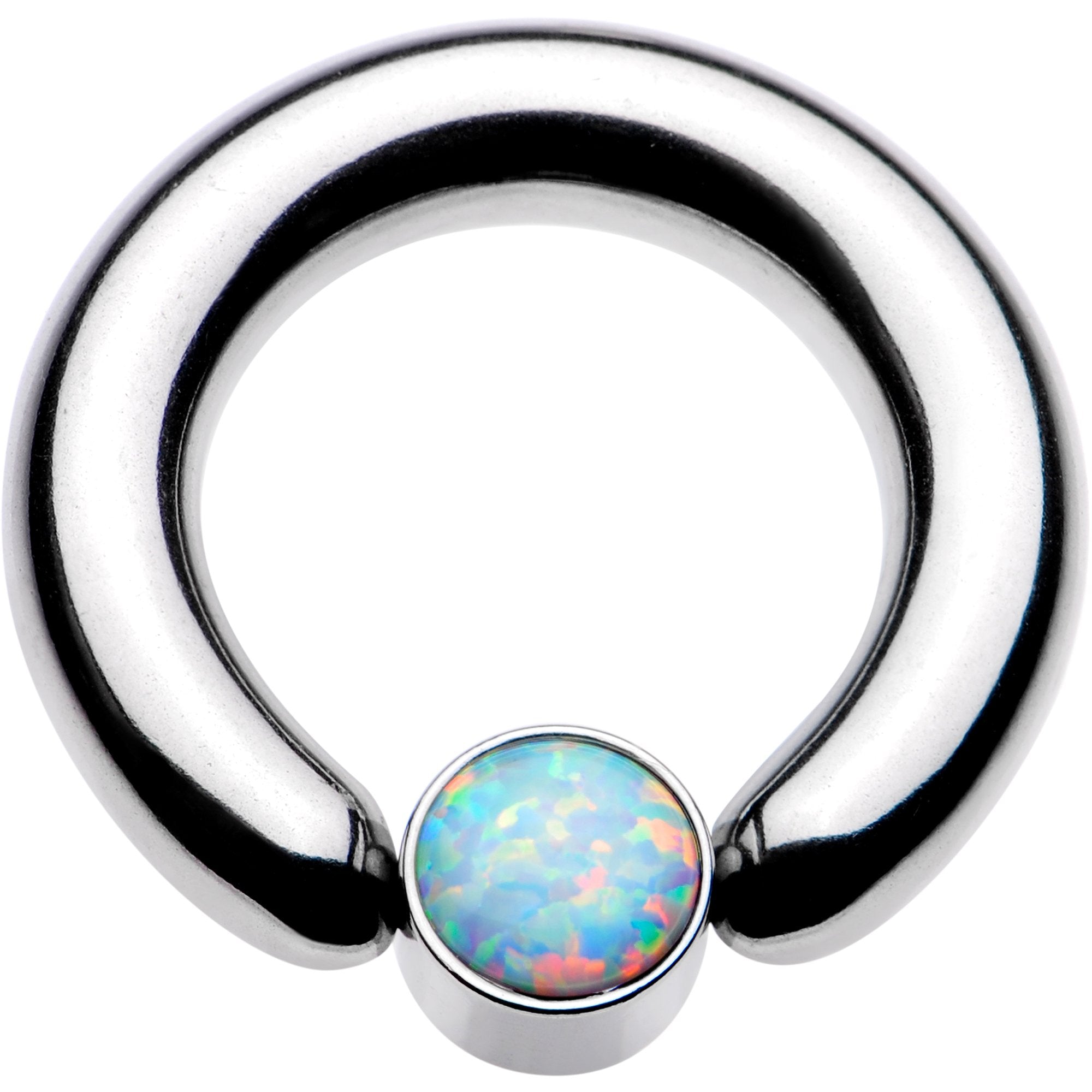 6 Gauge 1/2 White Faux Opal 6mm Disc BCR Captive Ring