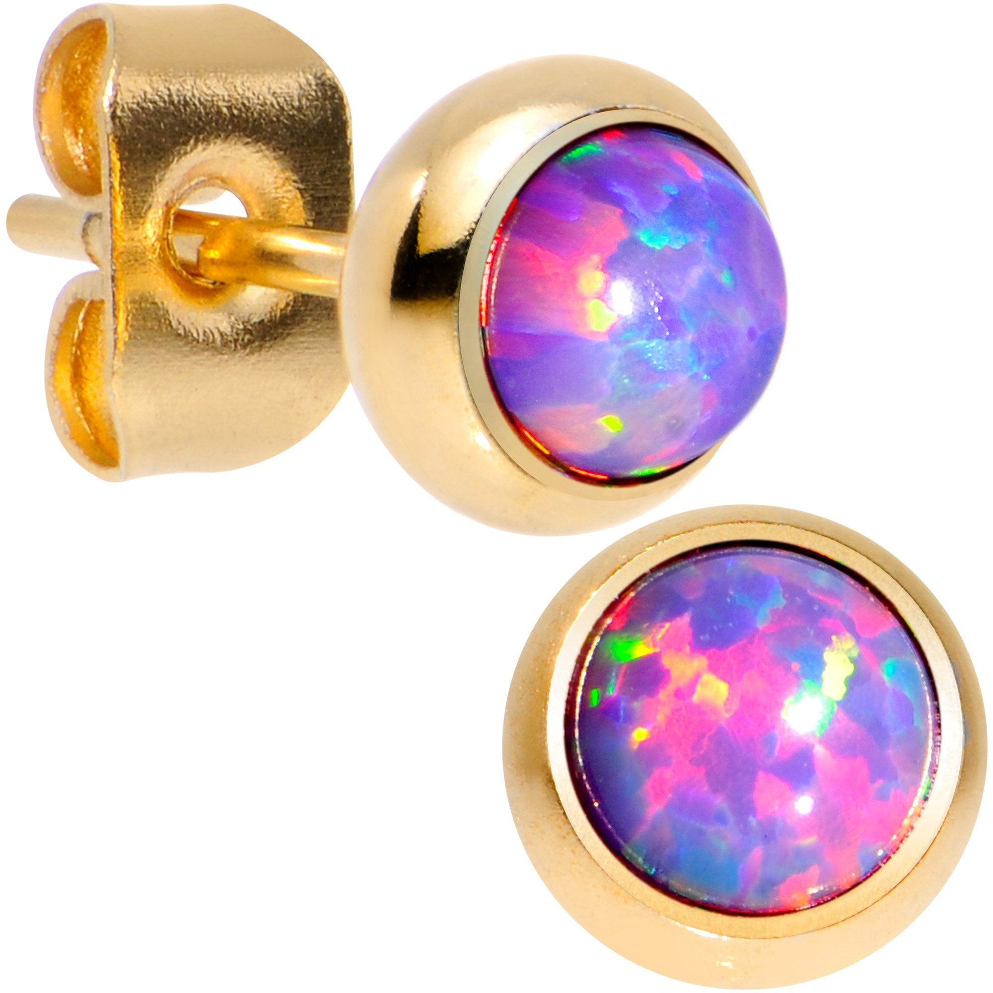 Purple Synthetic Opal Gold IP 316L Surgical Steel Stud Earrings