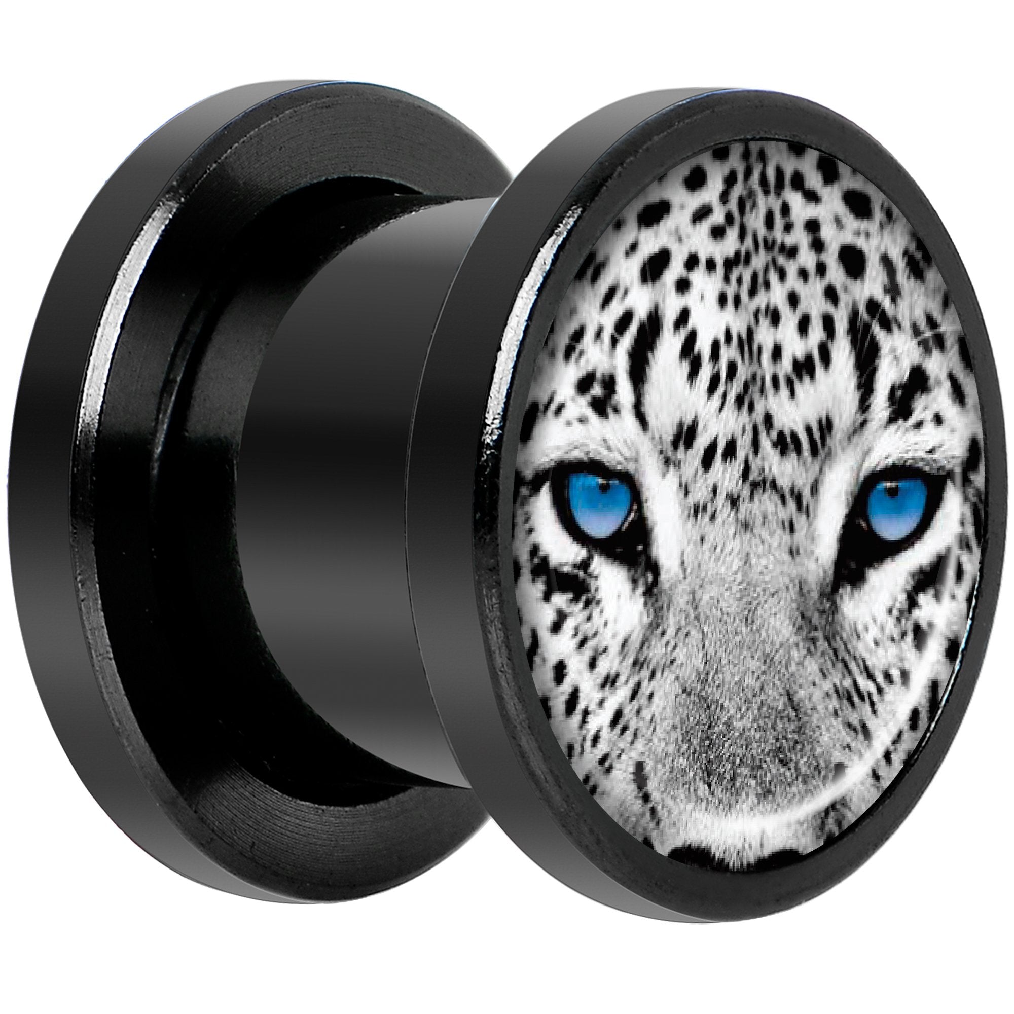 Black White Leopard Eyes Black Anodized Screw Fit Plug Set 00 Gauge