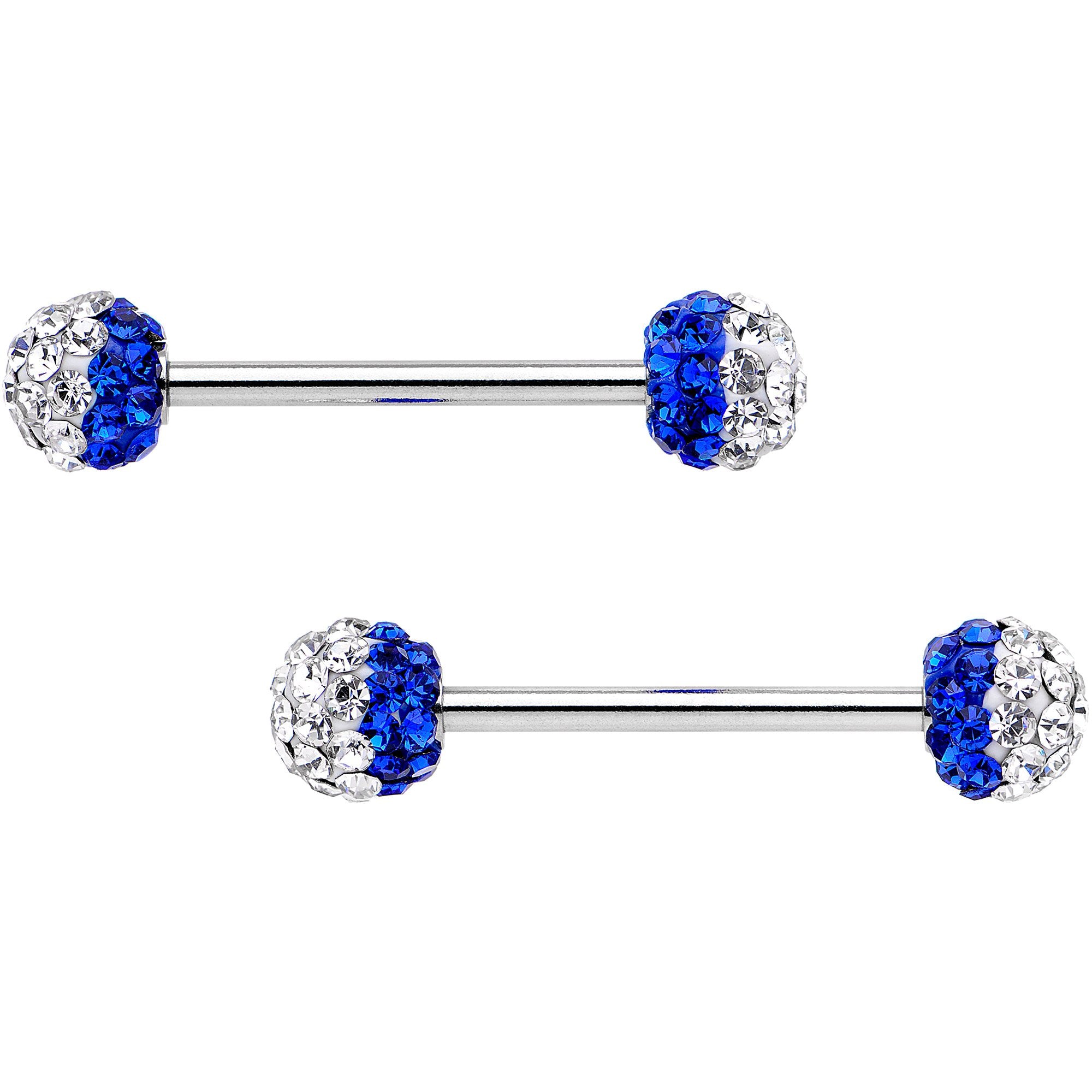 5/8 Clear Deep Blue CZ Gem Two Tone Sparkle Barbell Nipple Ring Set