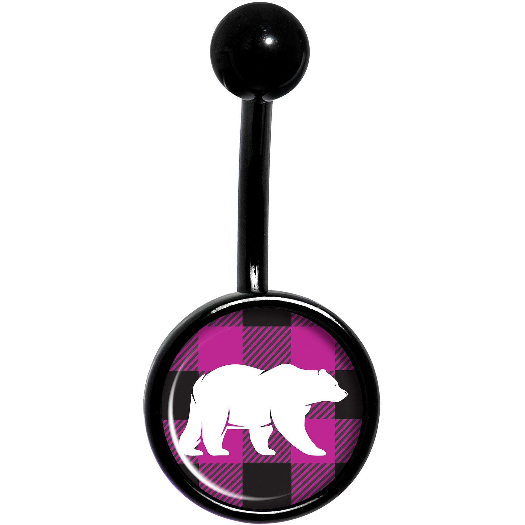 Pink Black Plaid Polar Bear Black Belly Ring