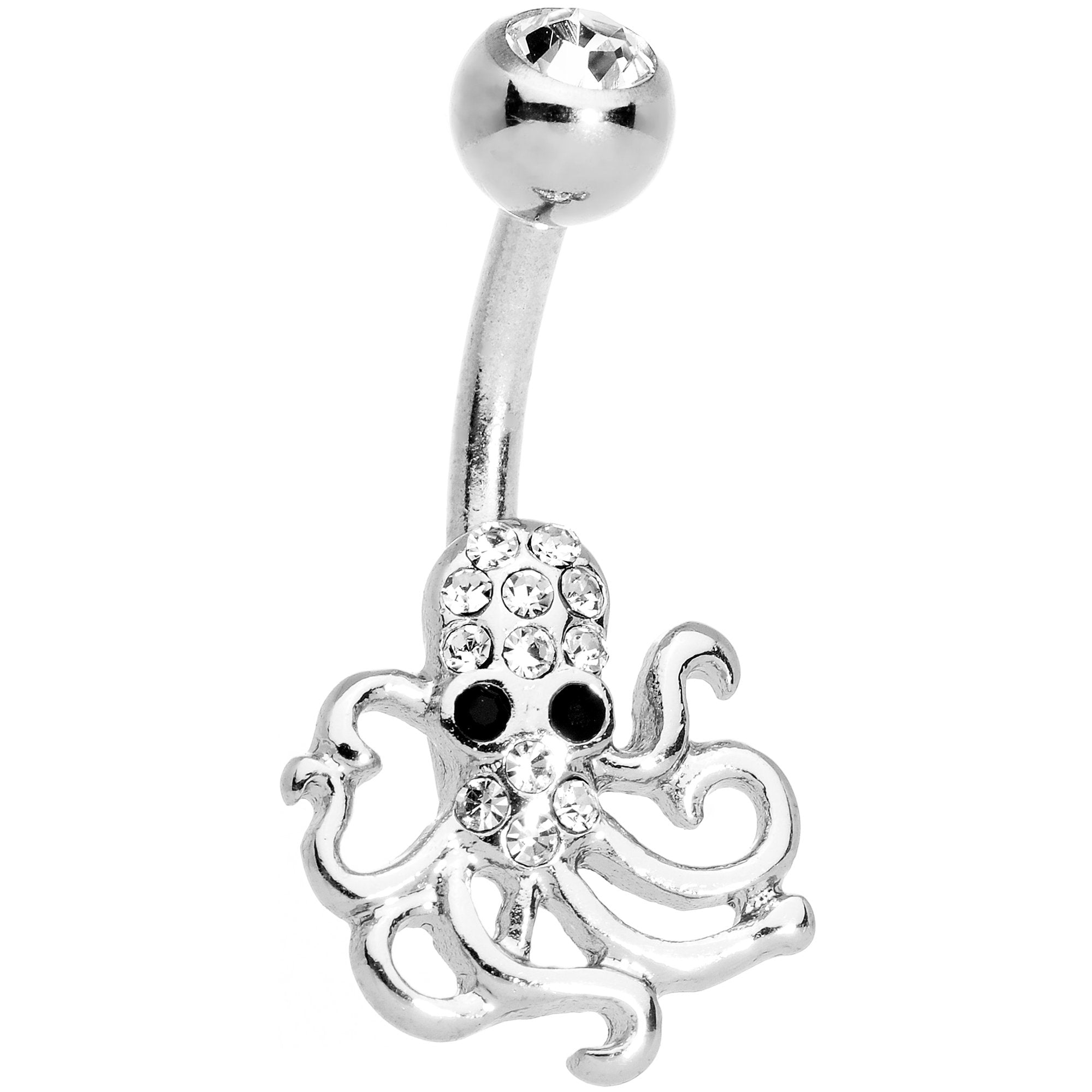 Clear Black Gem Scary Nautical Octopus Belly Ring