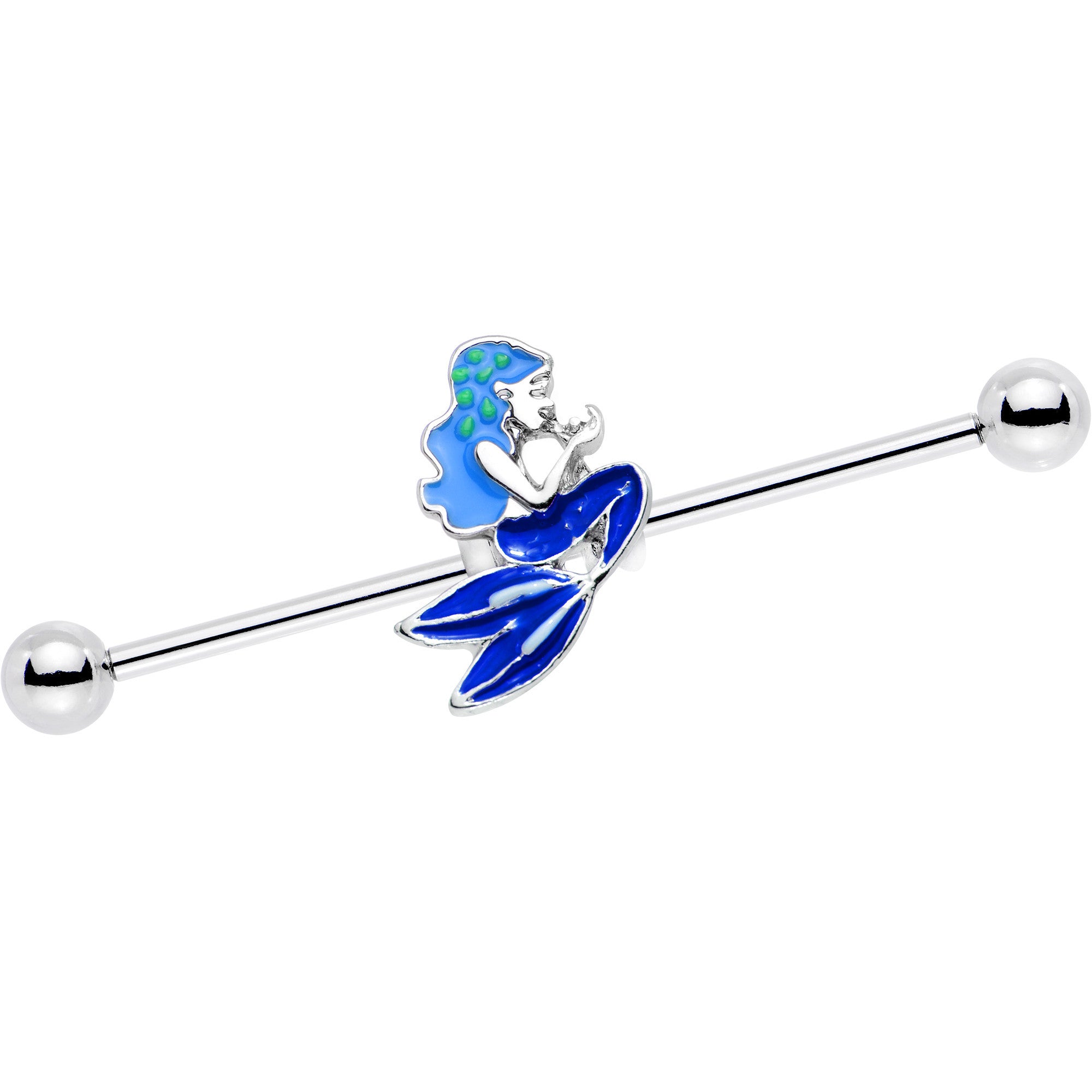 14 Gauge Brilliant Blue Mermaid Industrial Barbell 38mm