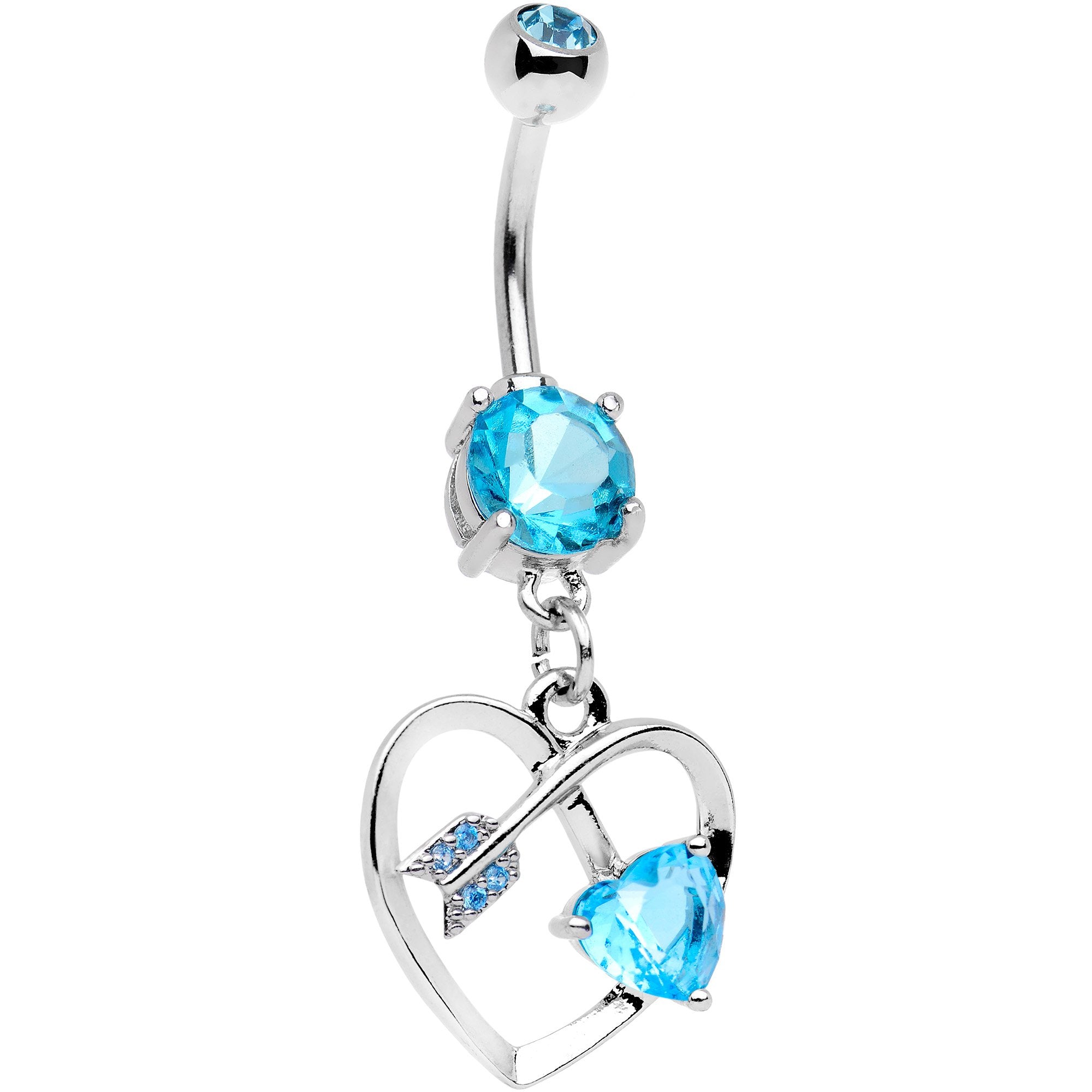 Aqua CZ Gem Shot In The Heart Dangle Belly Ring