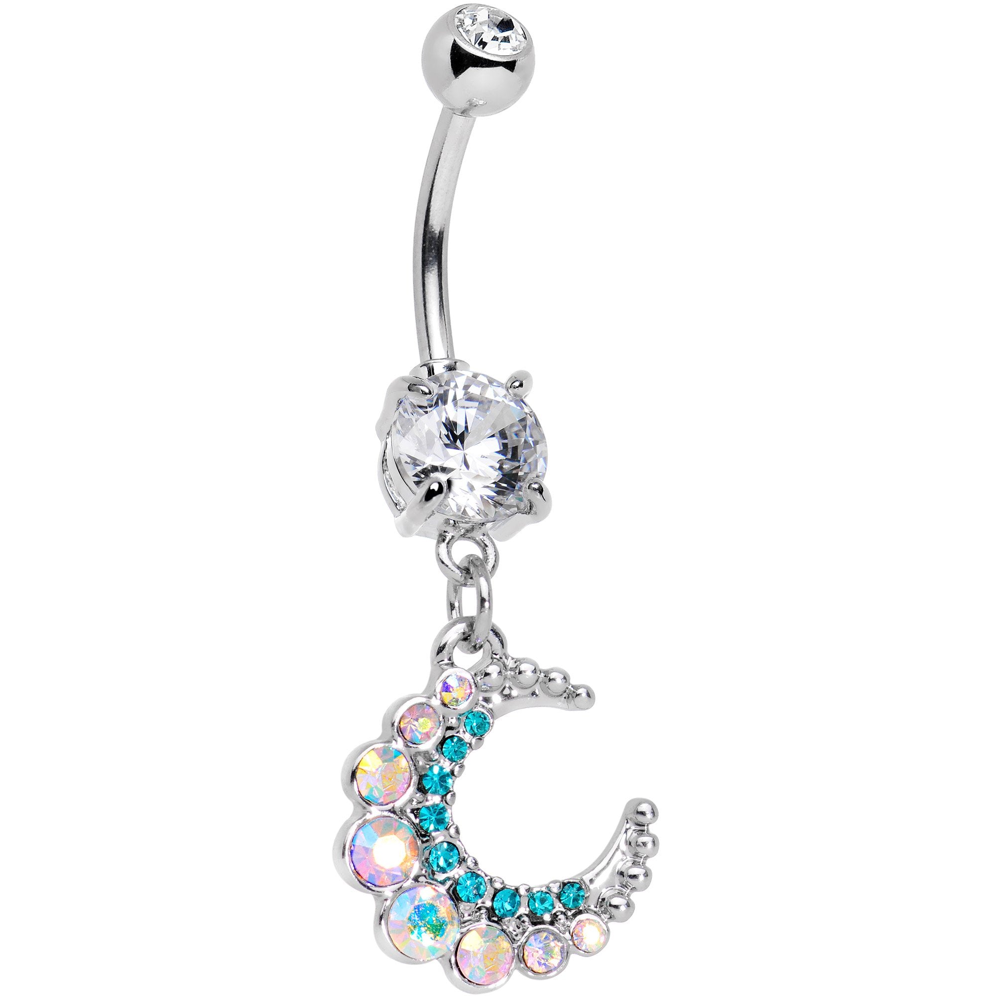 Gem Encrusted Crescent Moon Dangle Belly Ring Set of 3