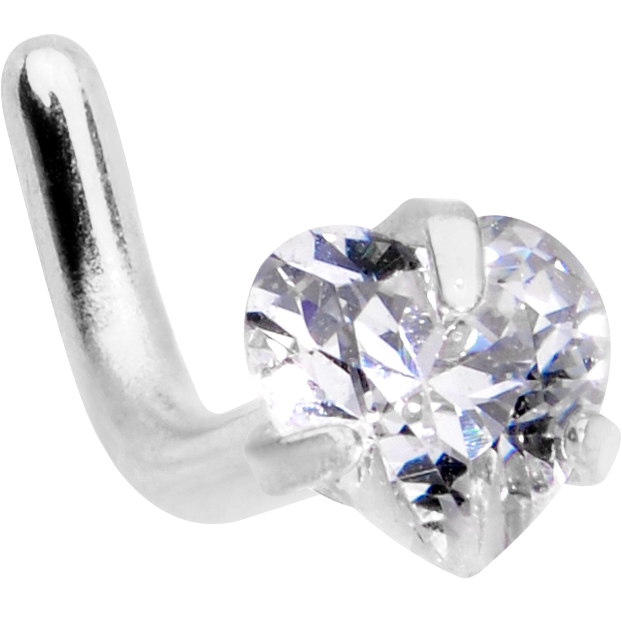 18 Gauge 1/4 Clear Heart 3mm CZ Gem Steel L-Shape Nose Ring