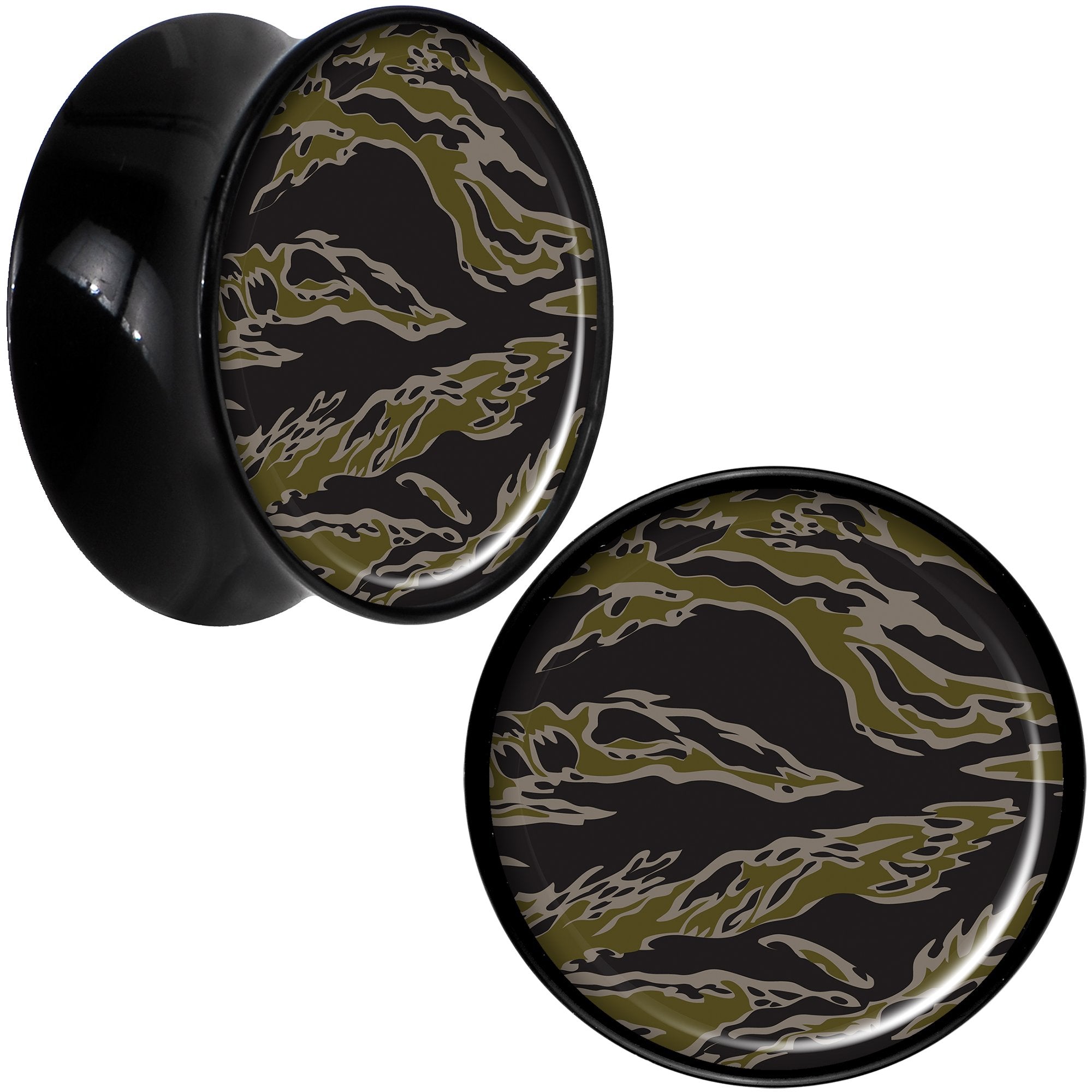 Black Acrylic Tiger Camo Print Saddle Plug Set 18mm