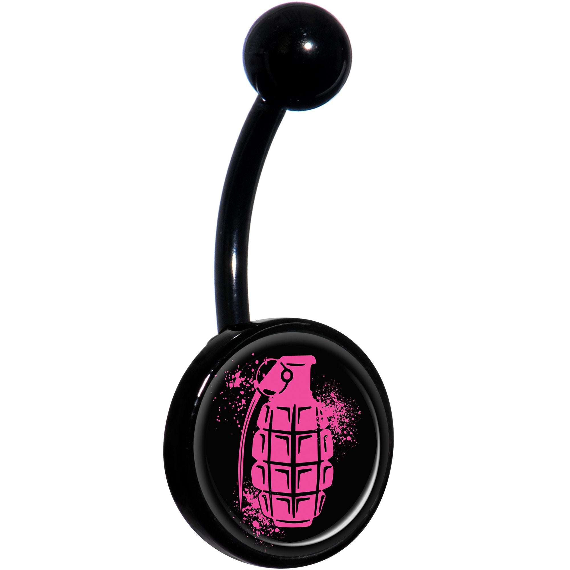 Pink Grenade Black Belly Ring