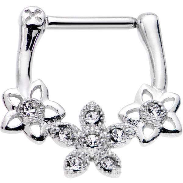 16 Gauge 5/16 Clear Gem Field of Flowers Septum Clicker