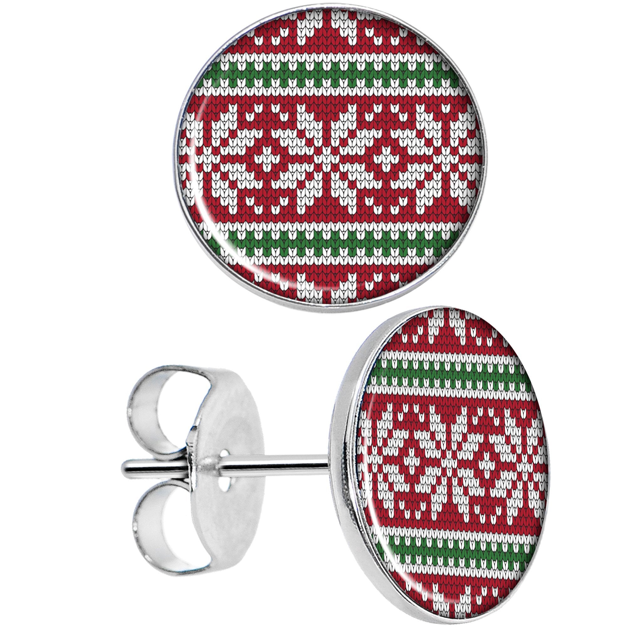 Red Green Christmas Sweater Stud Earrings