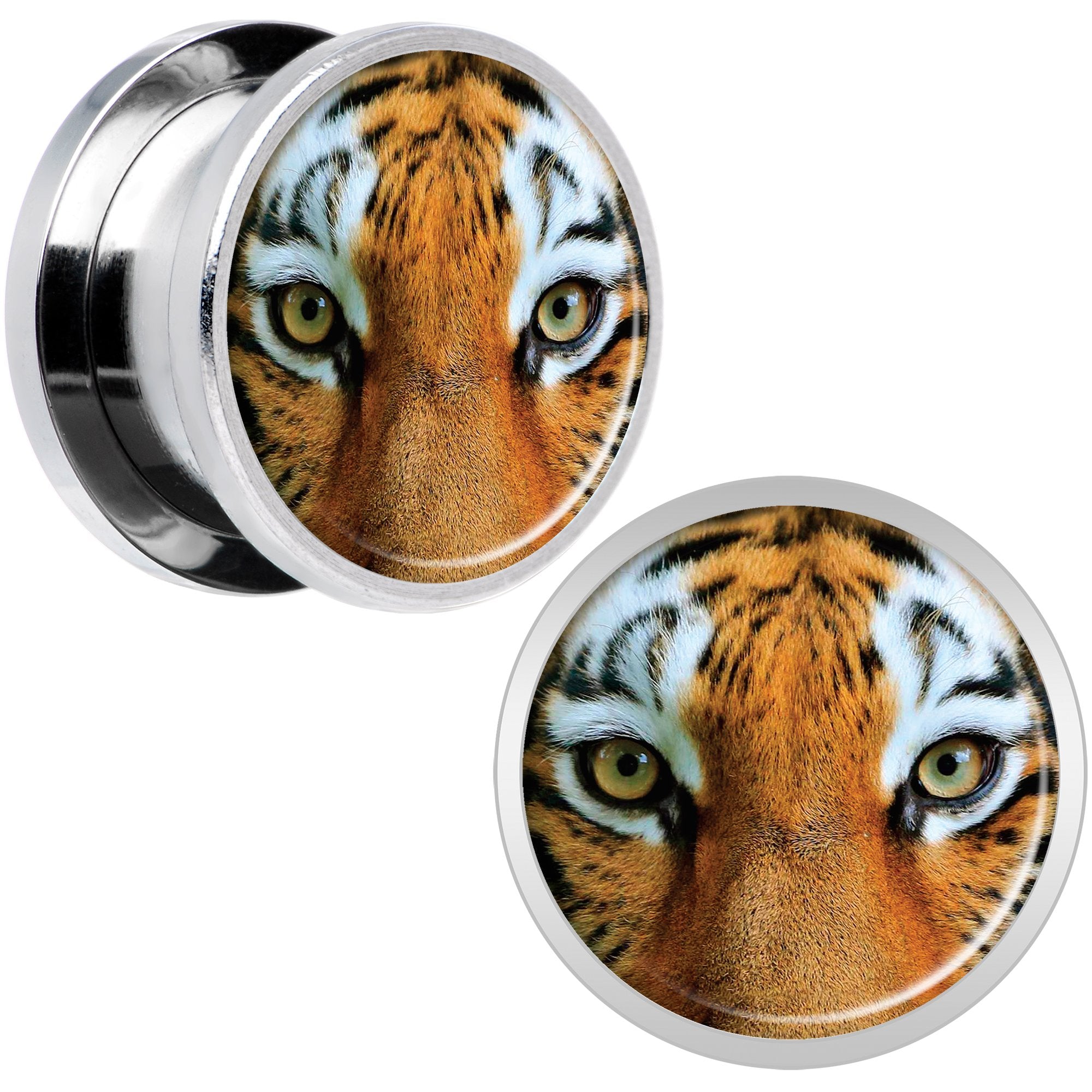 Full Color Tiger Eyes Steel Screw Fit Plug Set 9/16