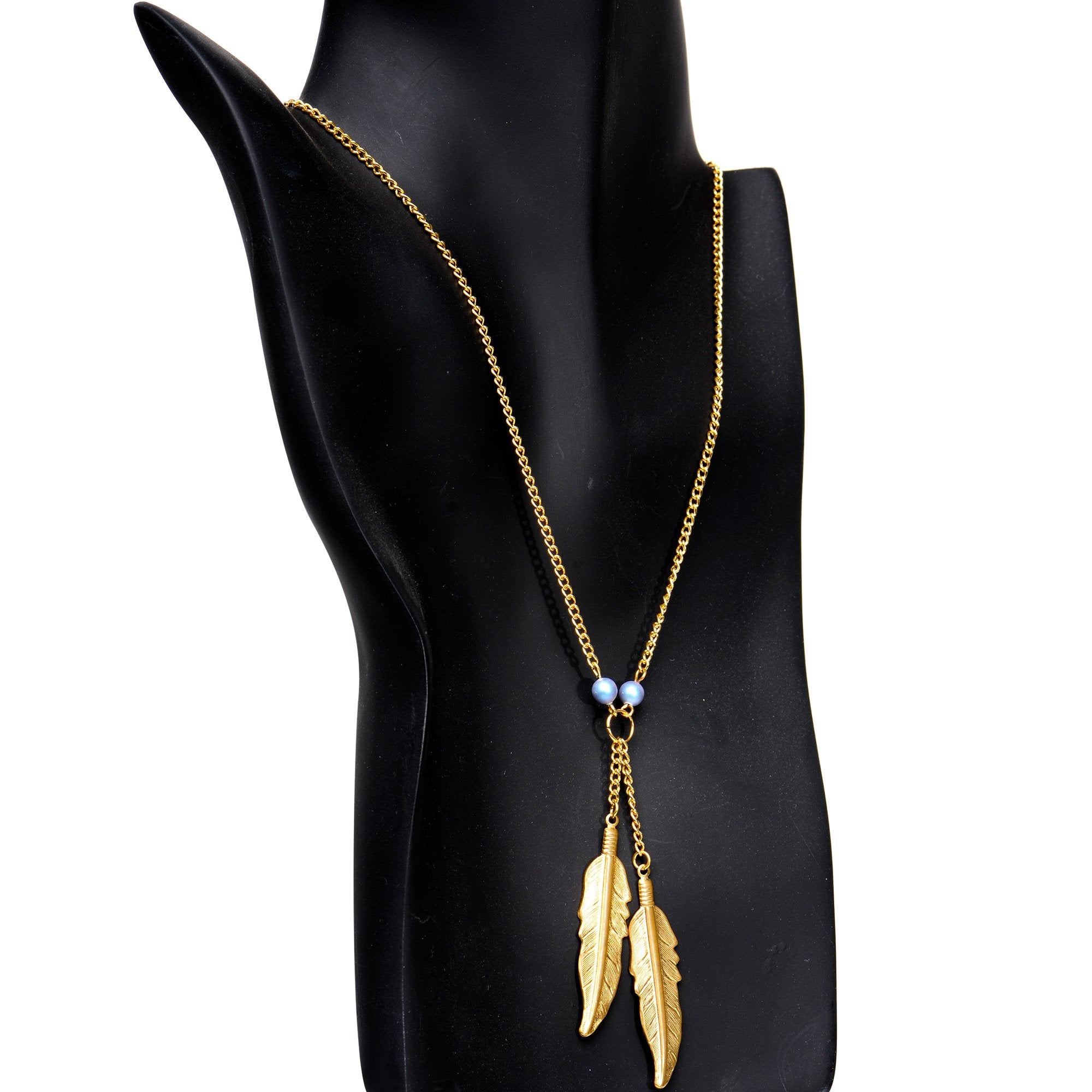 Feathery Gold Plated Chain Necklace Created with Crystals