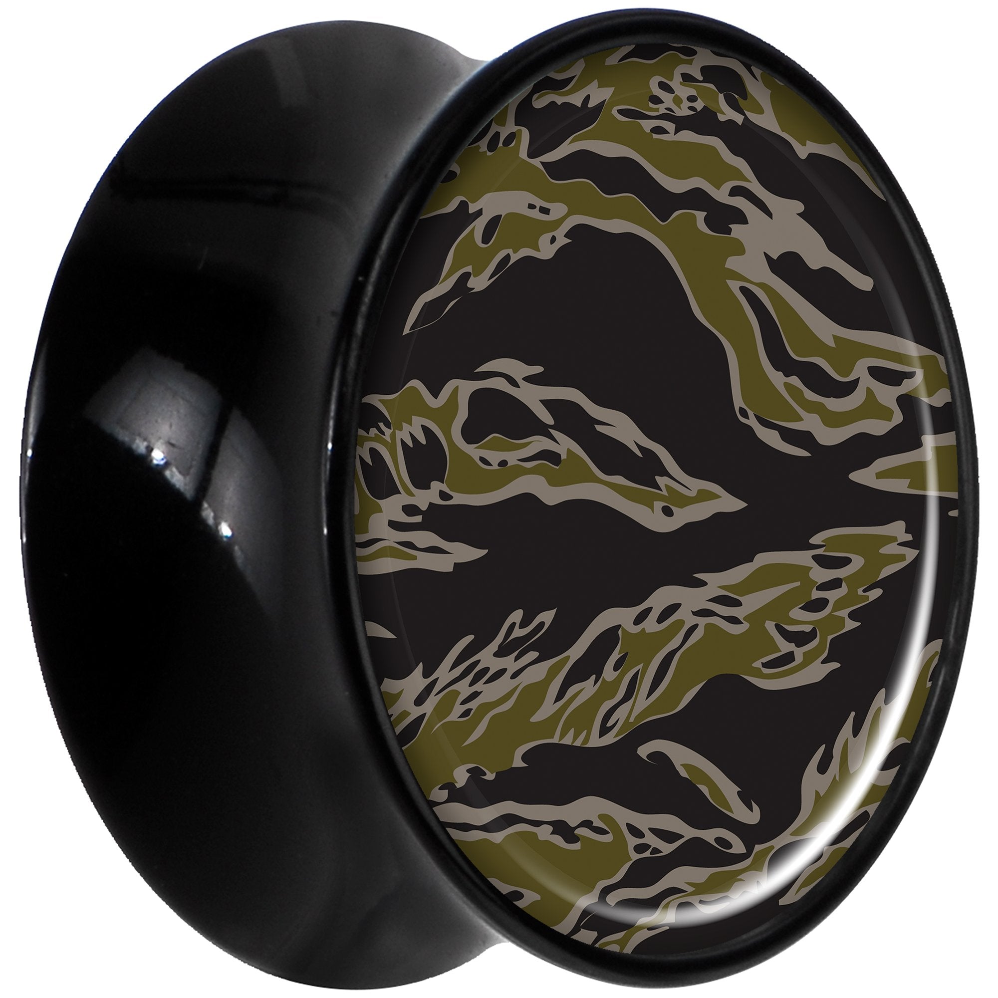 Black Acrylic Tiger Camo Print Saddle Plug Set 9/16