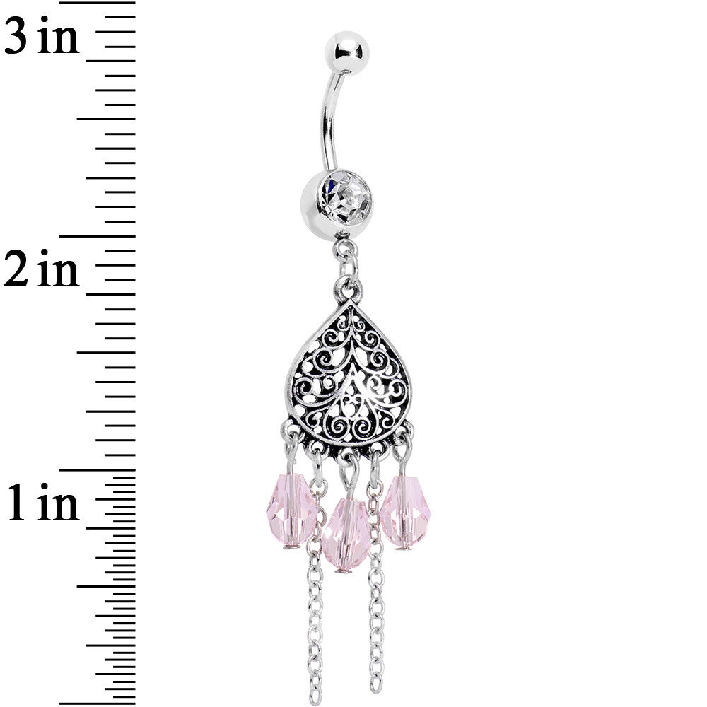 Pink Clear Gem Lovely Ladies Lattice Heart Dangle Belly Ring