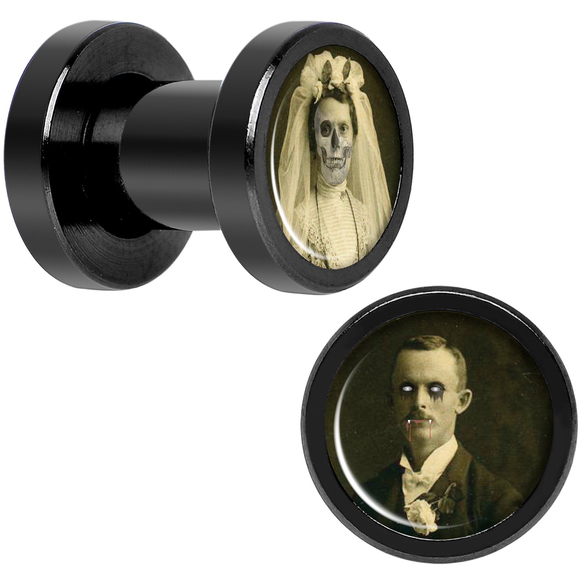 Undead Bride and Groom Halloween Black Anodized Plug Set 4 Gauge