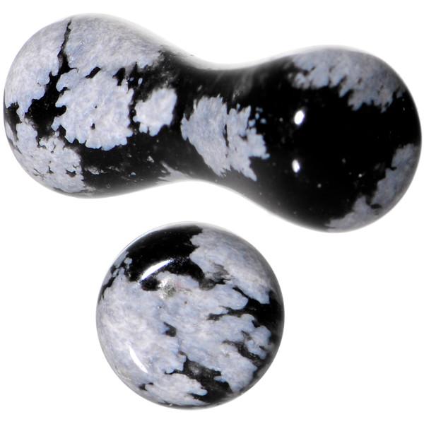 8 Gauge Obsidian Snowflake Natural Stone Saddle Plug Set