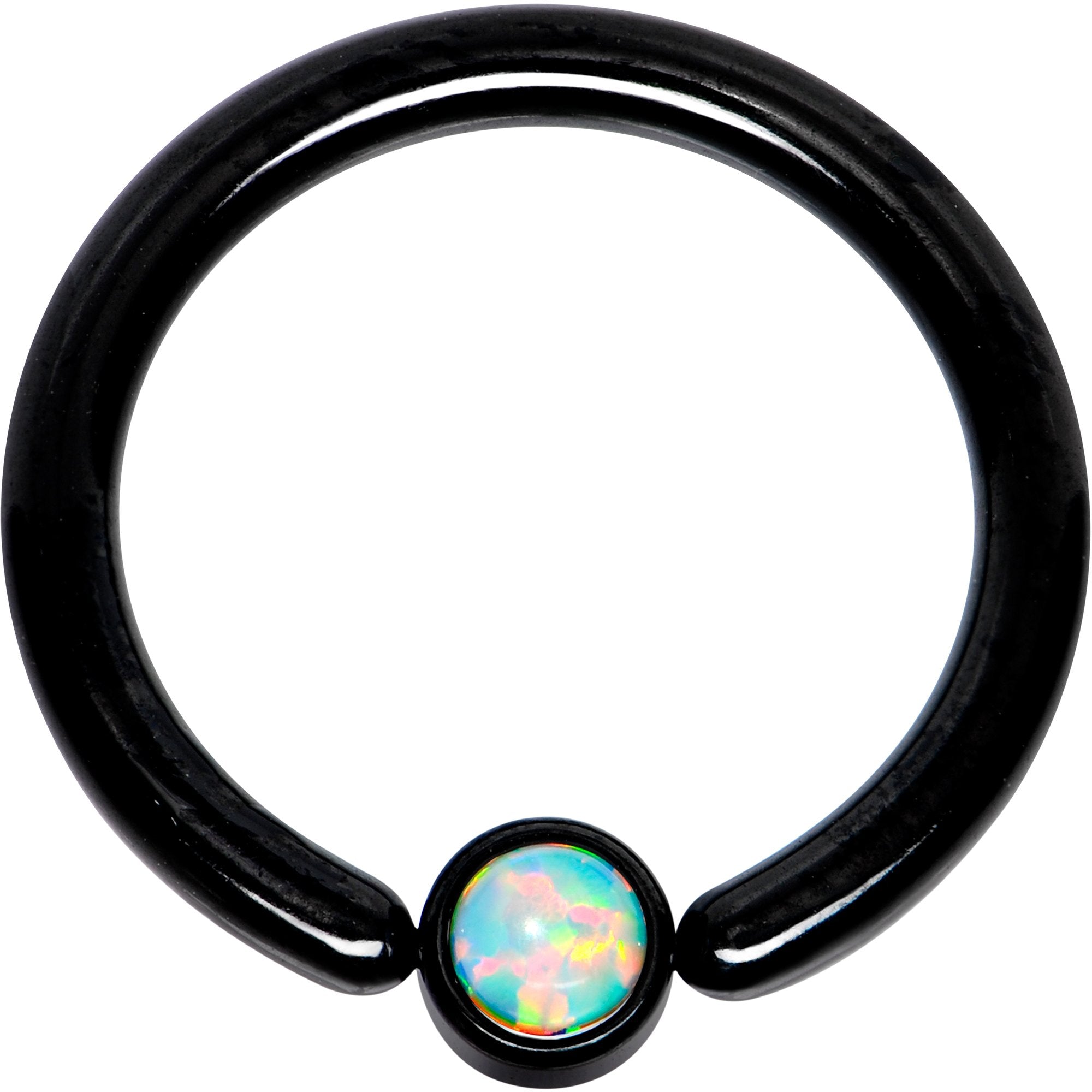 12 Gauge 1/2 White Faux Opal 4mm Disc Black IP BCR Captive Ring