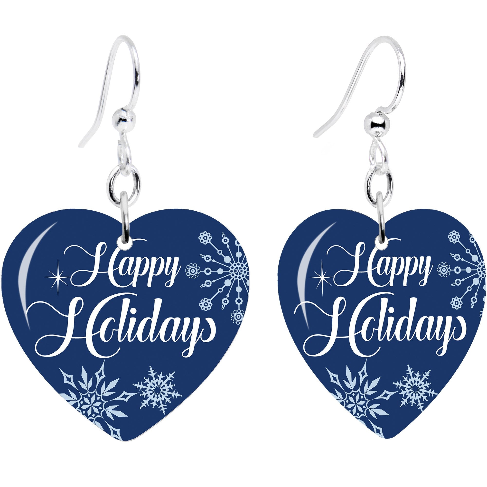 Happy Holidays Snowflake Heart Fishhook Dangle Earrings