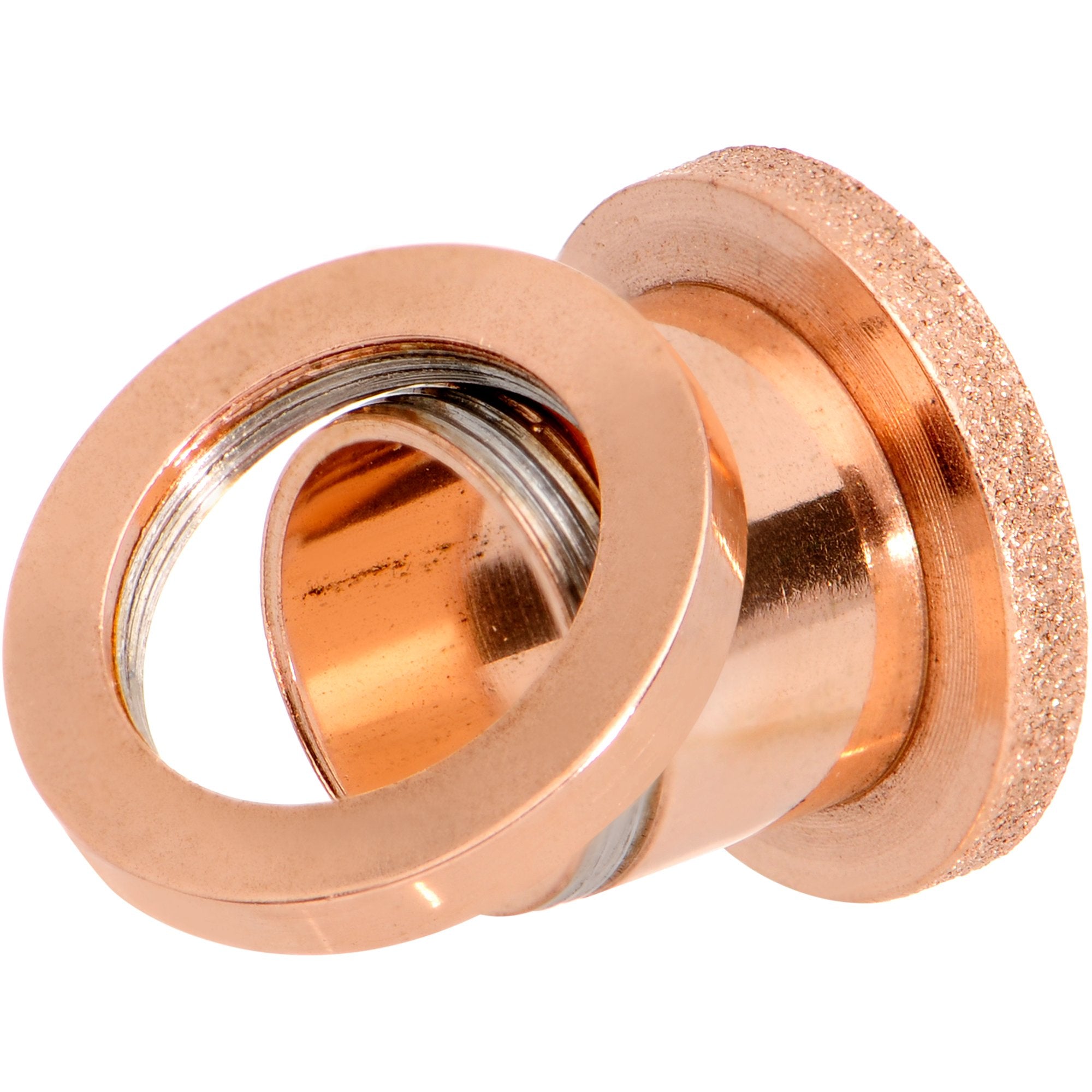 Rose Gold PVD Sandblasted Screw Fit Tunnel Plug Set 5mm to 16mm