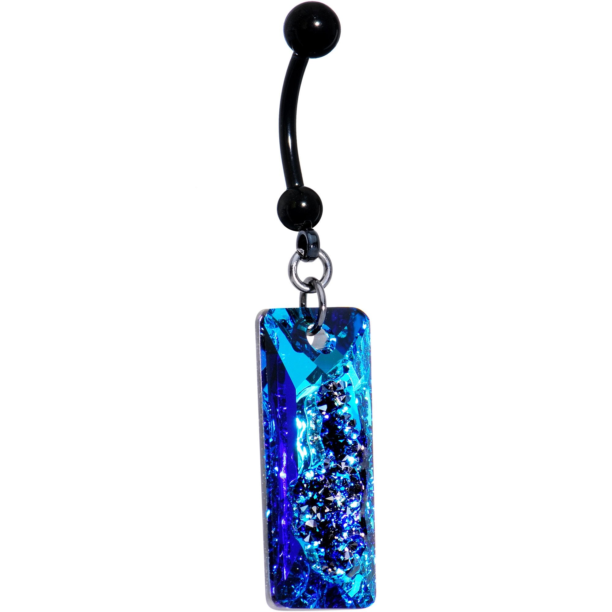 Druzy Bermuda Blue Belly Ring Created with Crystals