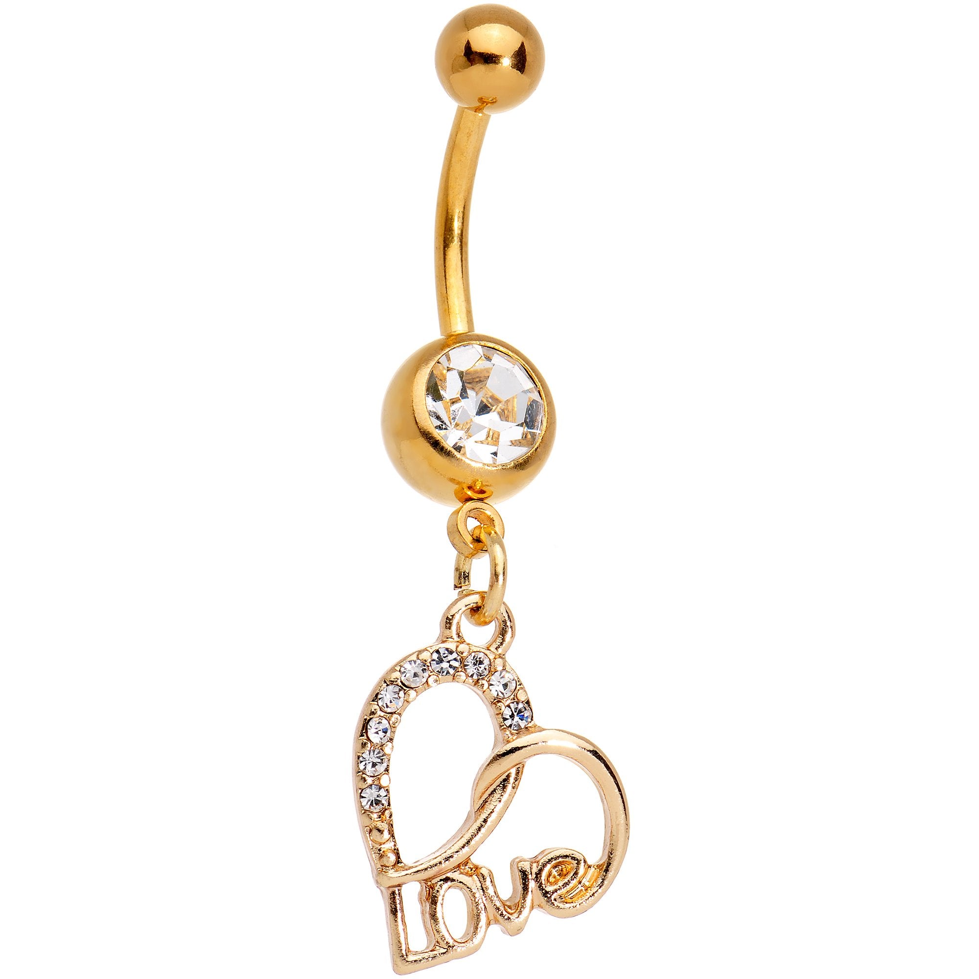 Clear Gem Gold Tone Anodized Love in Your Heart Dangle Belly Ring