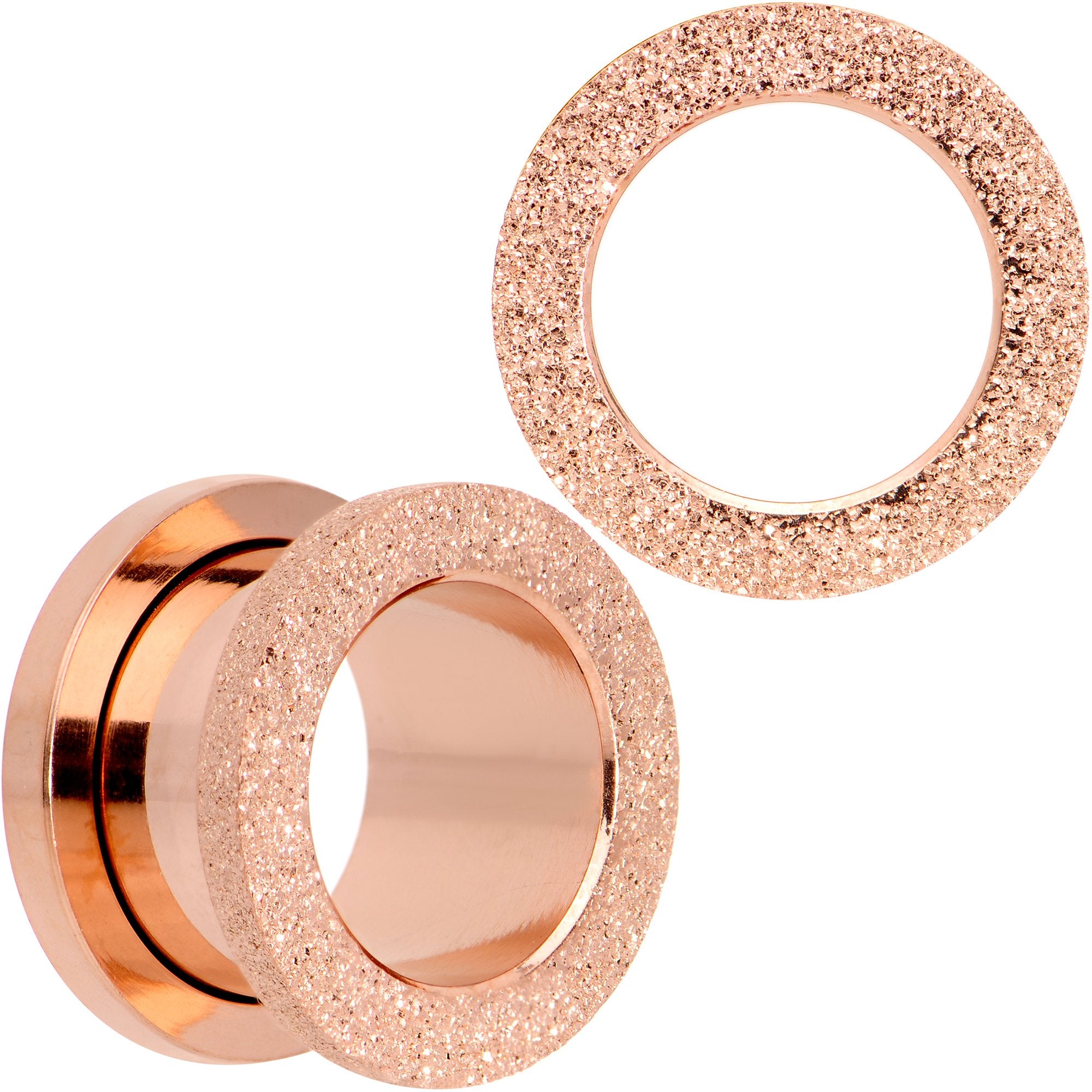 Rose Gold PVD Sandblasted Screw Fit Tunnel Plug Set 5mm to 16mm