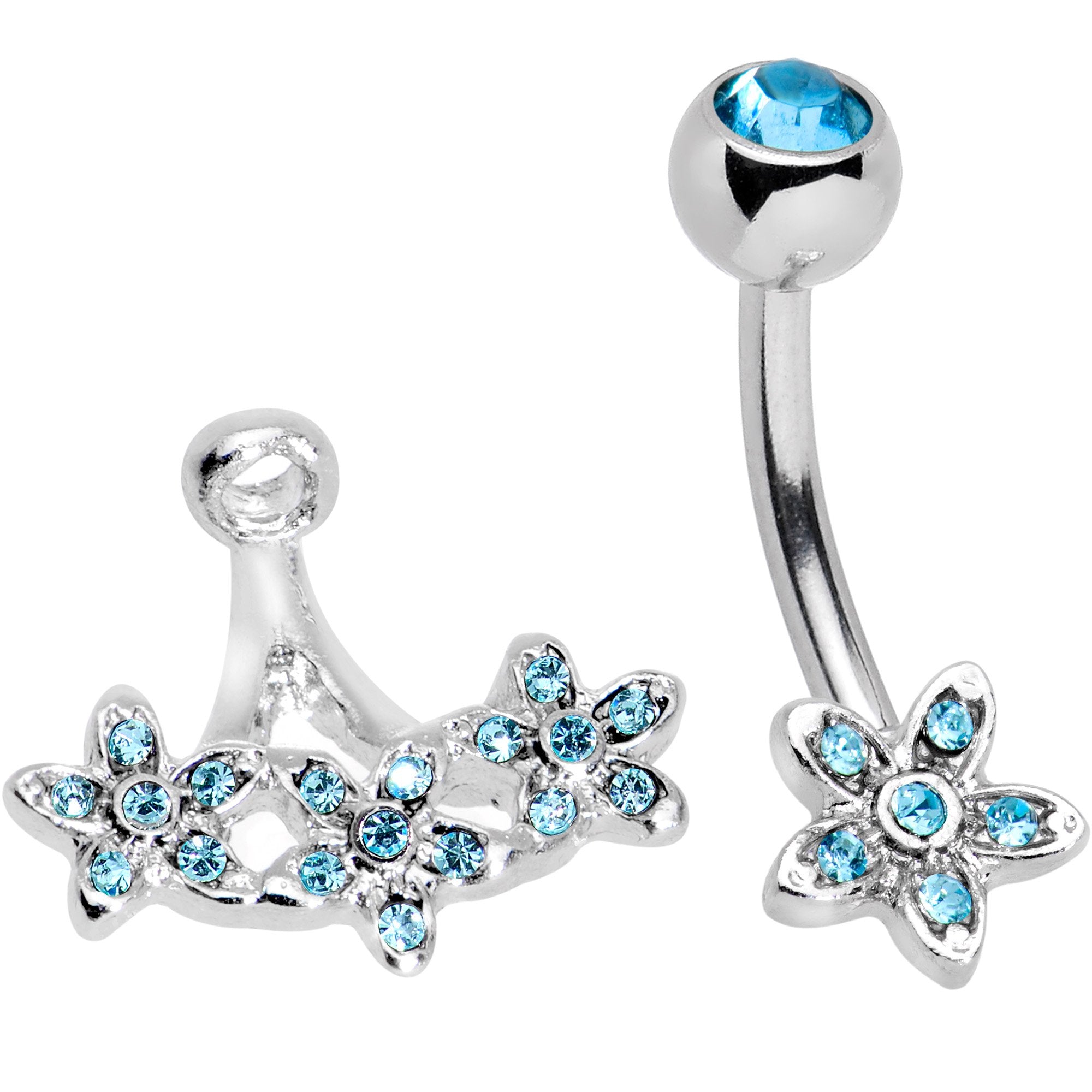 Blue Gem Field of Flowers Dangle Belly Ring