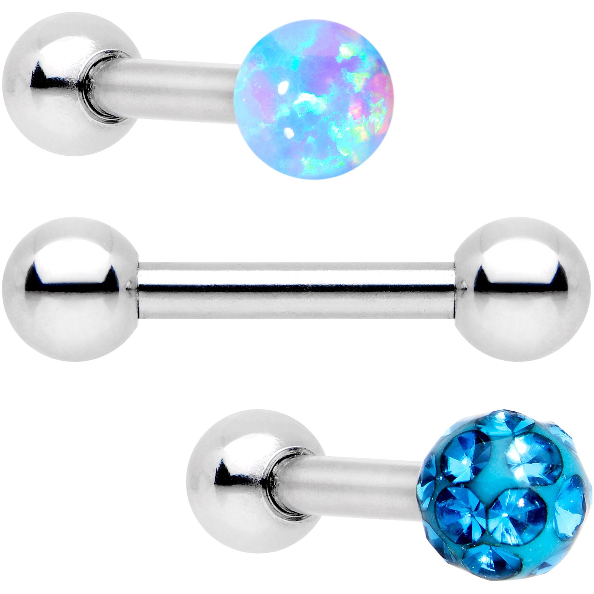 16 Gauge 1/4 Aqua Faux Opal Ball Cartilage Tragus Earring 3 Pack Set