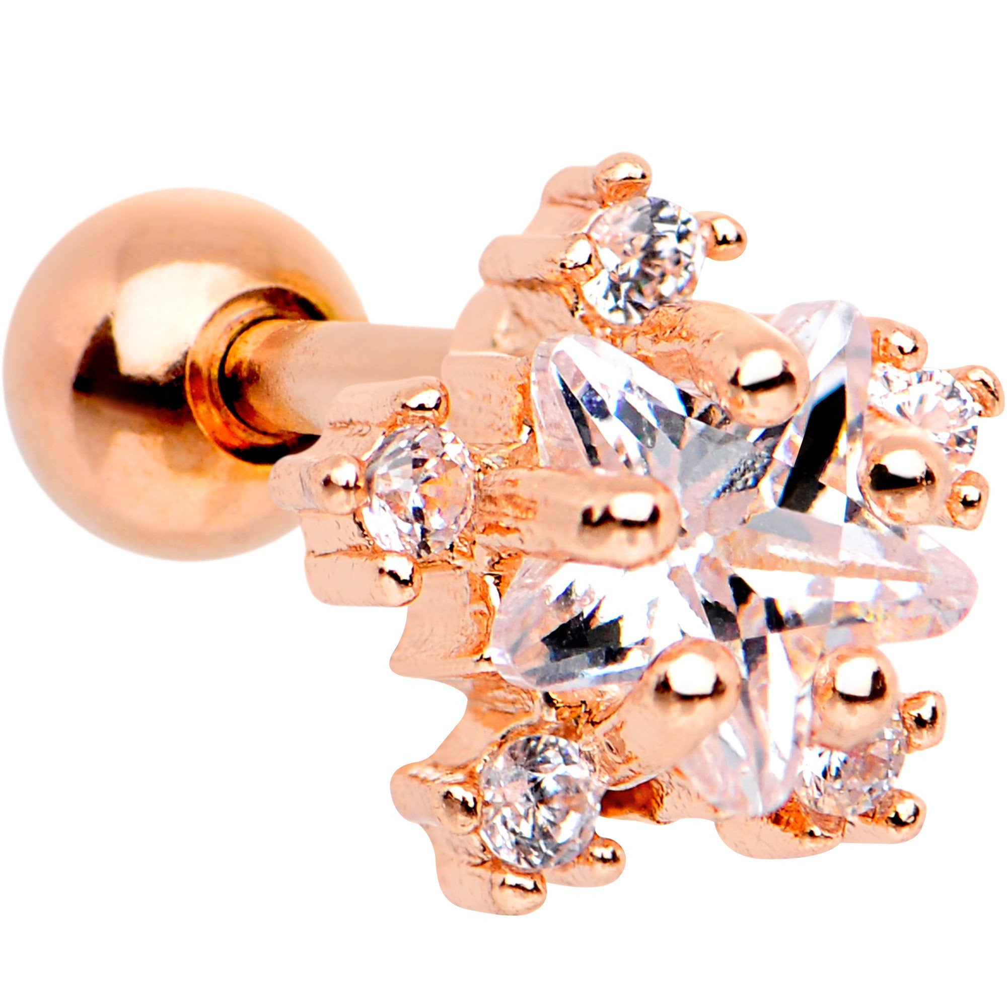 Clear CZ Gem Rose Gold Tone Anodized Stardust Tragus Cartilage Earring