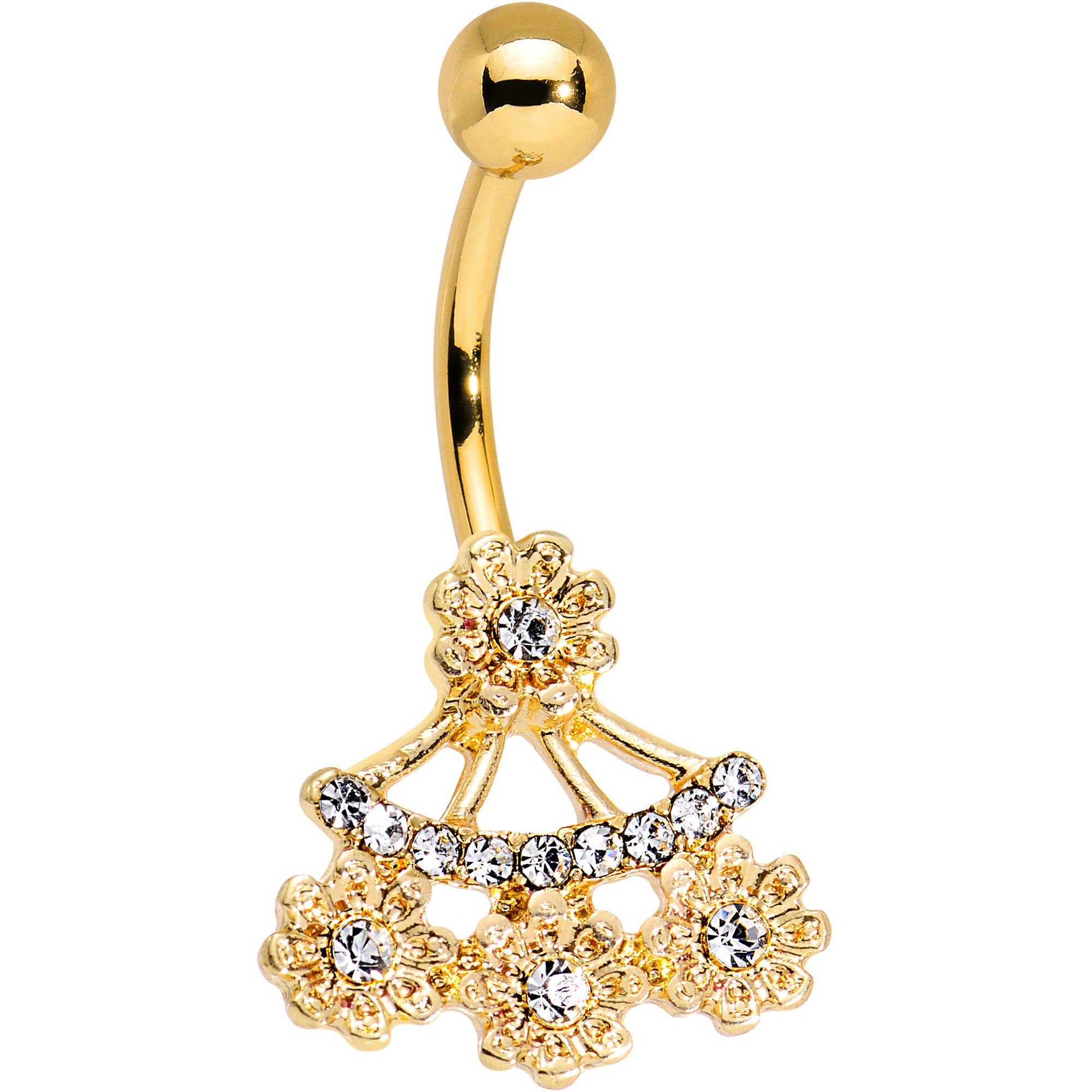 Clear Gem Gold Anodized Dainty Flowering Fan Belly Ring