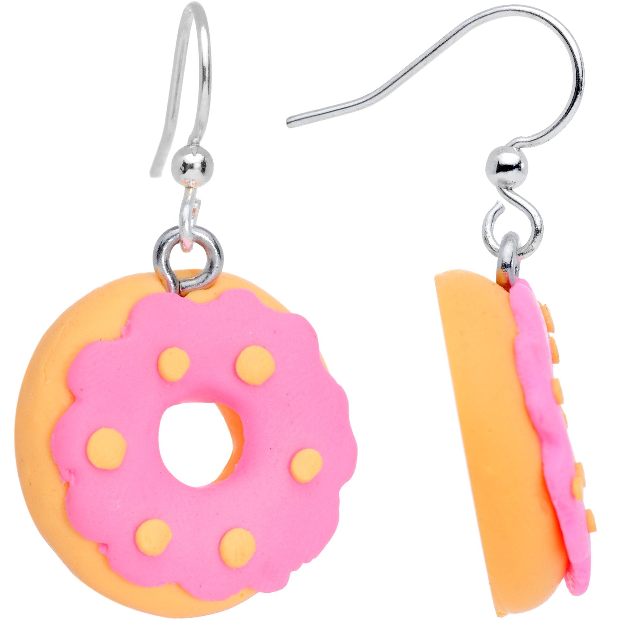 Handcrafted Silver Plated Pink Frosty Donut Fishhook Earrings