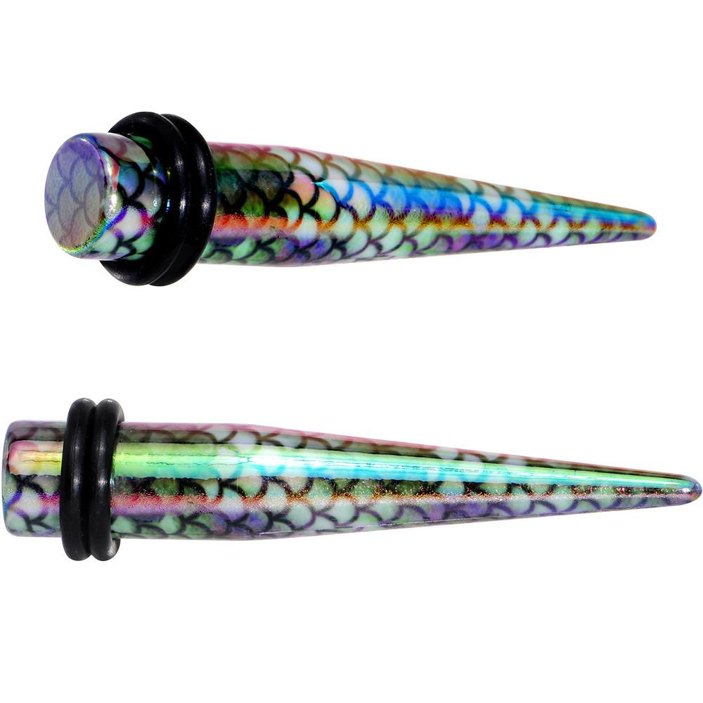 Rainbow Acrylic Mermaid Scale Straight Taper Set 14 Gauge to 12mm