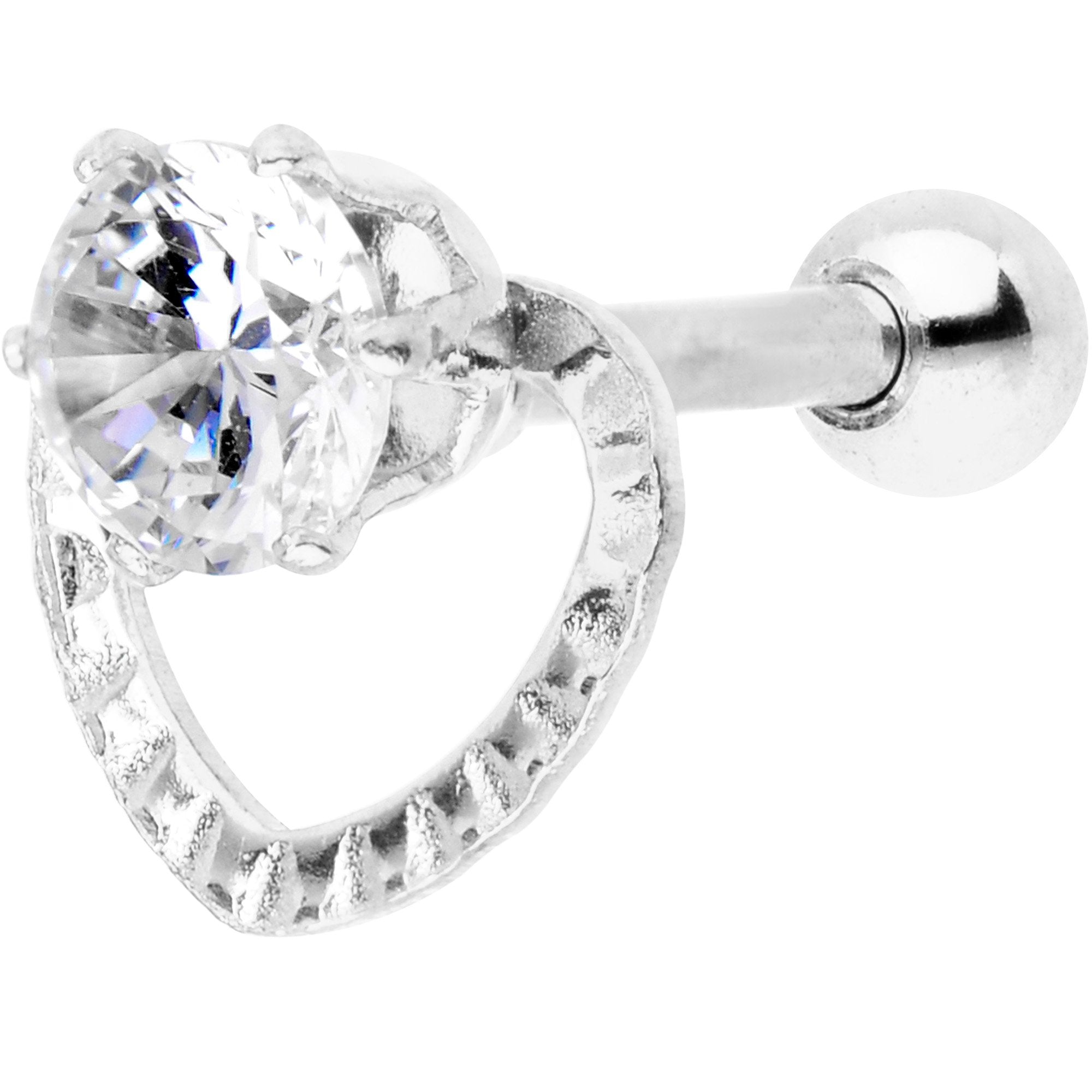 Clear CZ Gem Valentine Heart Cartilage Tragus Piercing