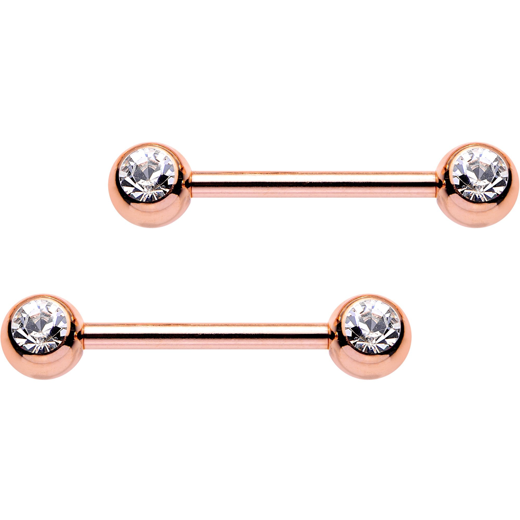 14 Gauge 9/16 Clear Gem Rose Gold PVD Barbell Nipple Ring Set