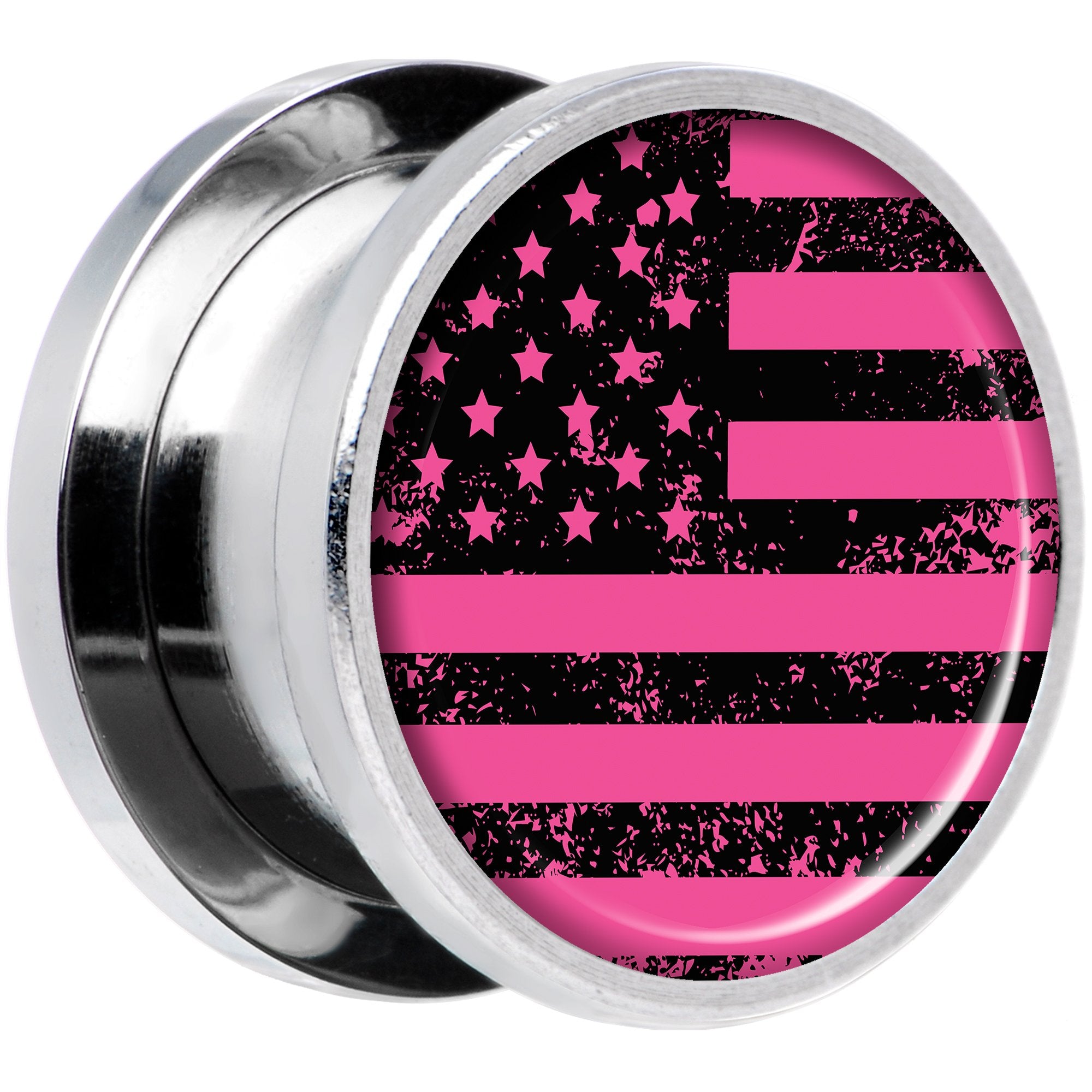 Pink American Flag Steel Screw Fit Plug Set 9/16