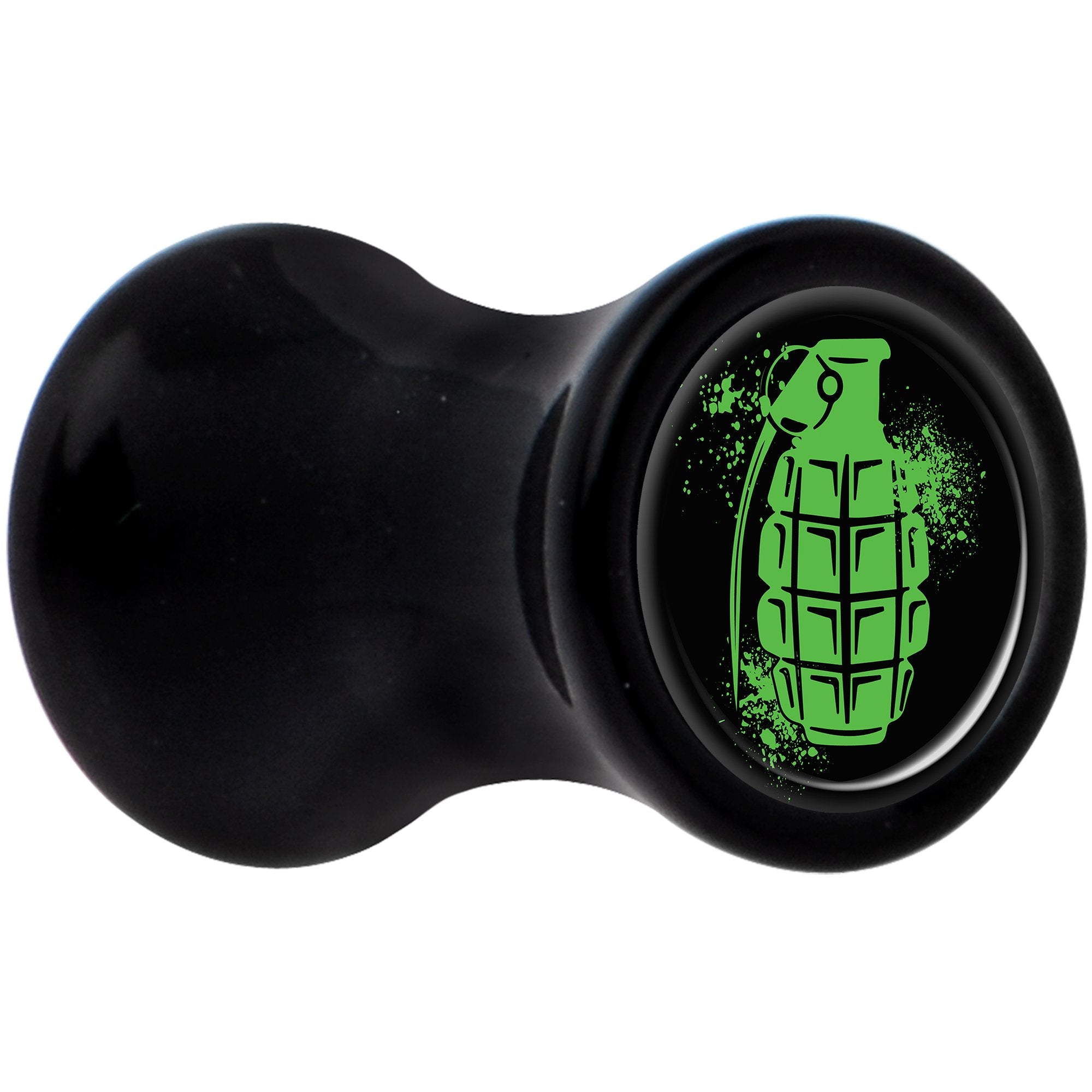 Black Acrylic Green Grenade Saddle Plug Set 4 Gauge