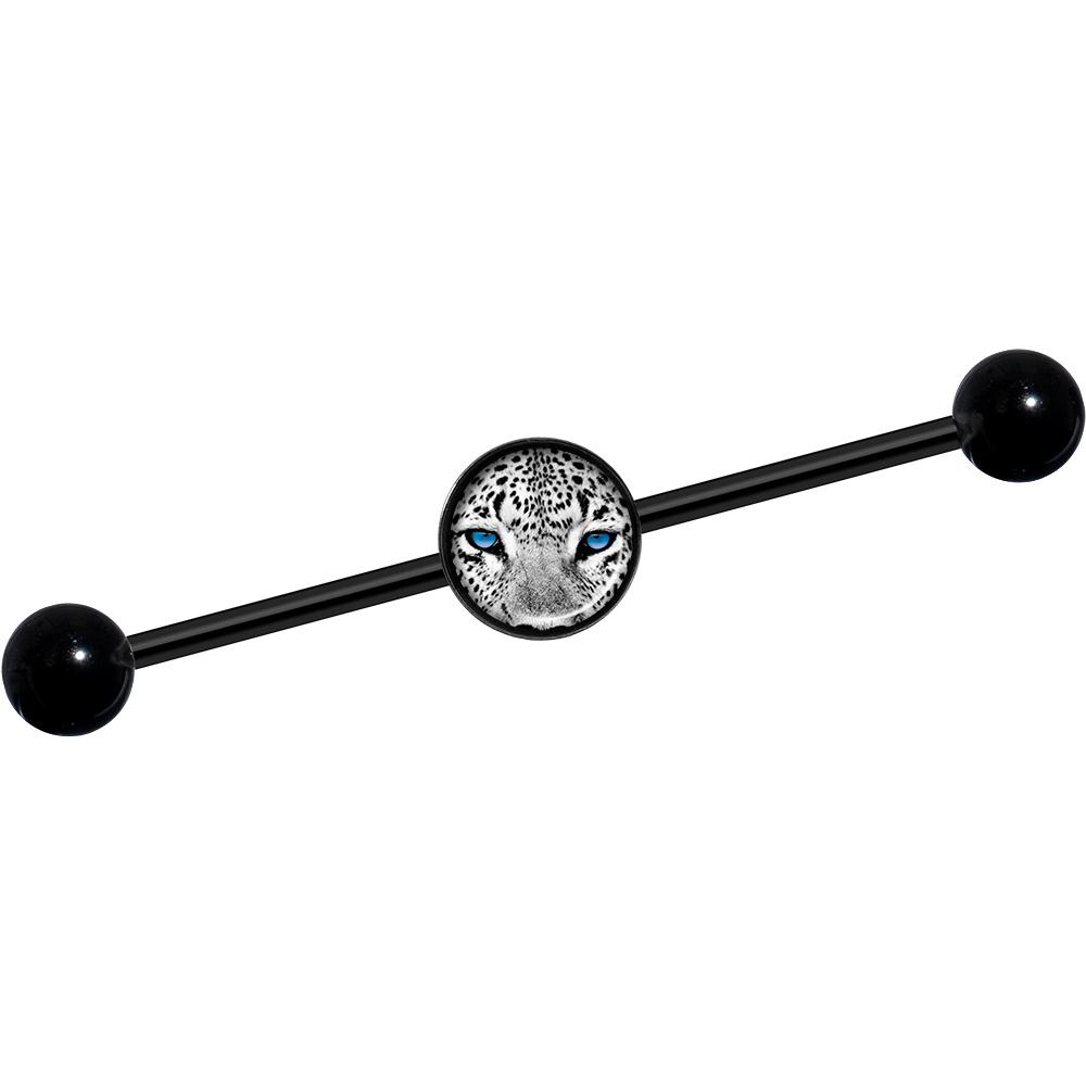 14 Gauge Black White Leopard Eyes Black Industrial Barbell 37mm