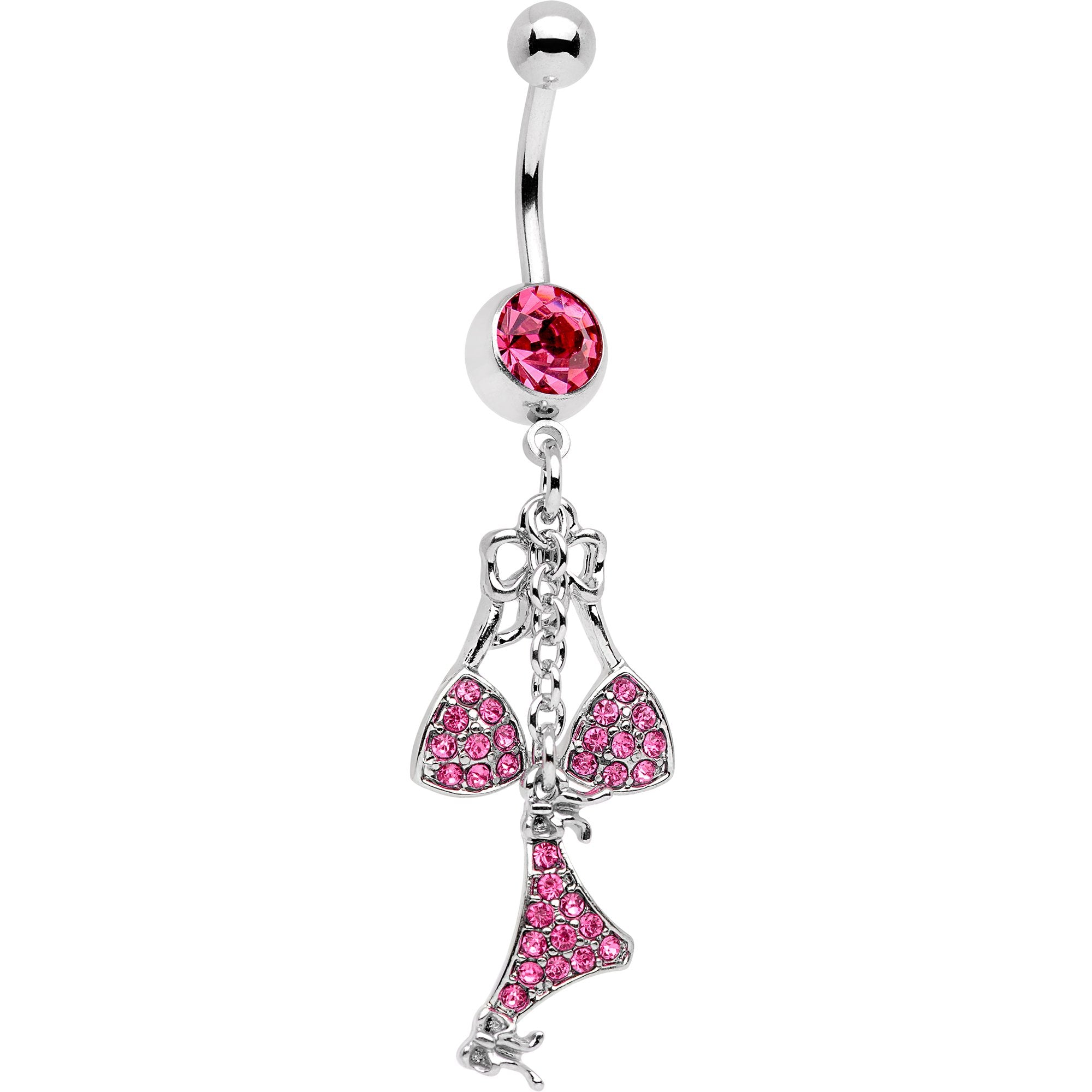 Pink Gem Unraveled Bow Dangle Belly Ring